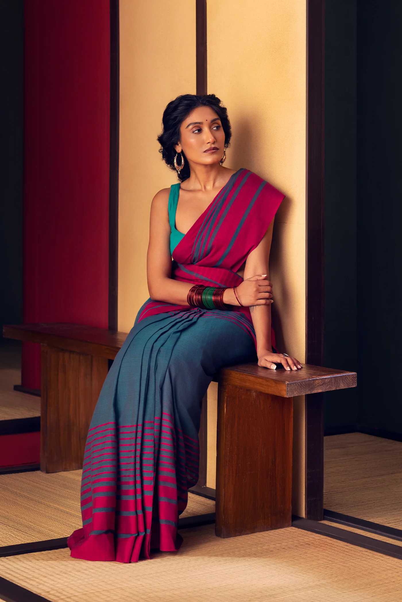 Titli-Dark Teal Cotton Saree