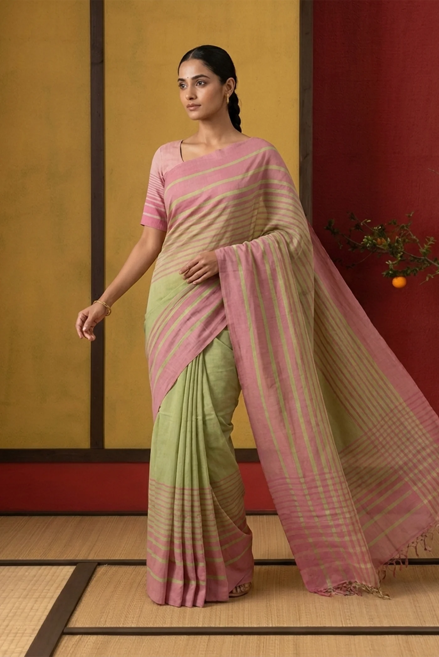Titli-Light Green Cotton Saree
