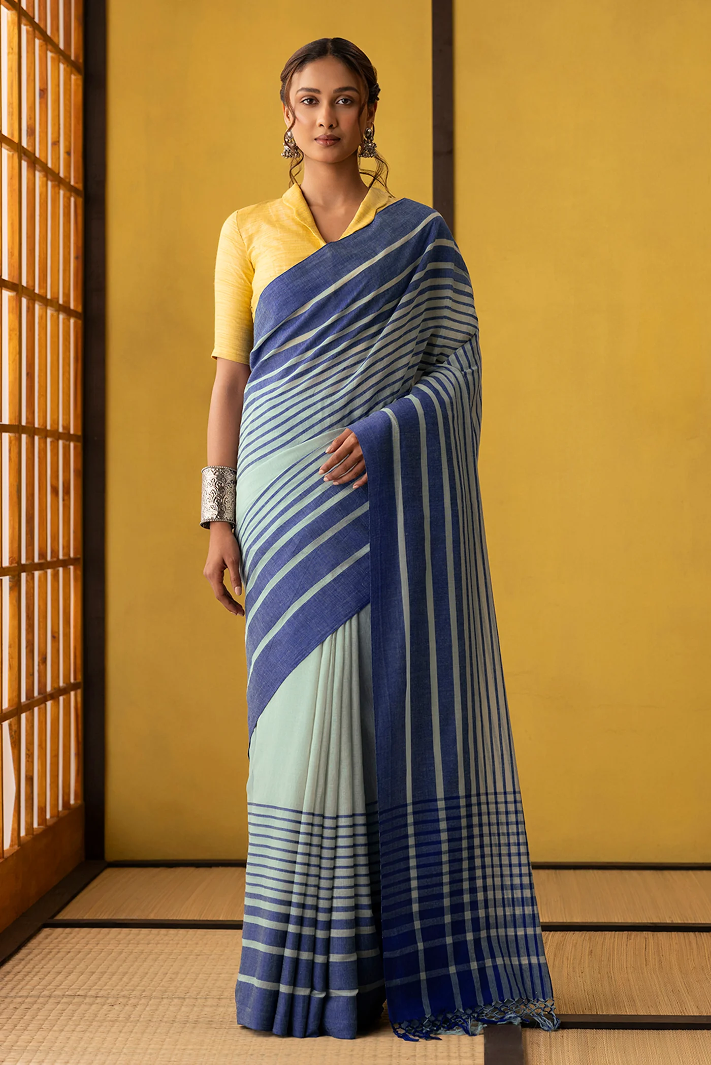 Titli-Powder Blue Cotton Saree - Image 2