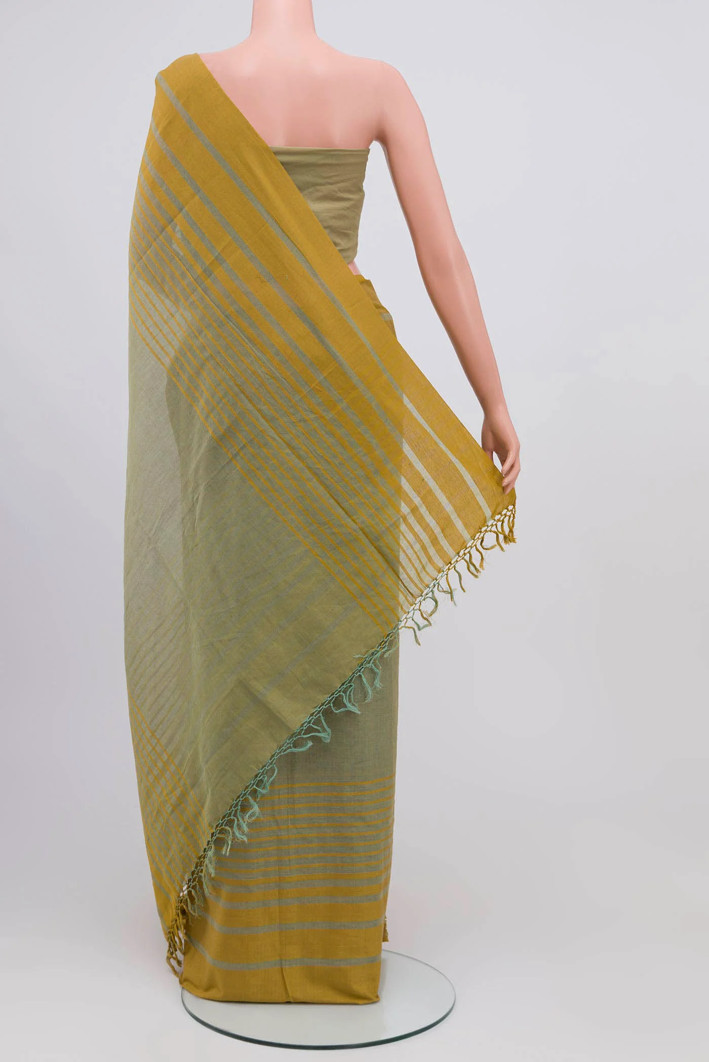 Titli-Olive Green Cotton Saree - Image 5