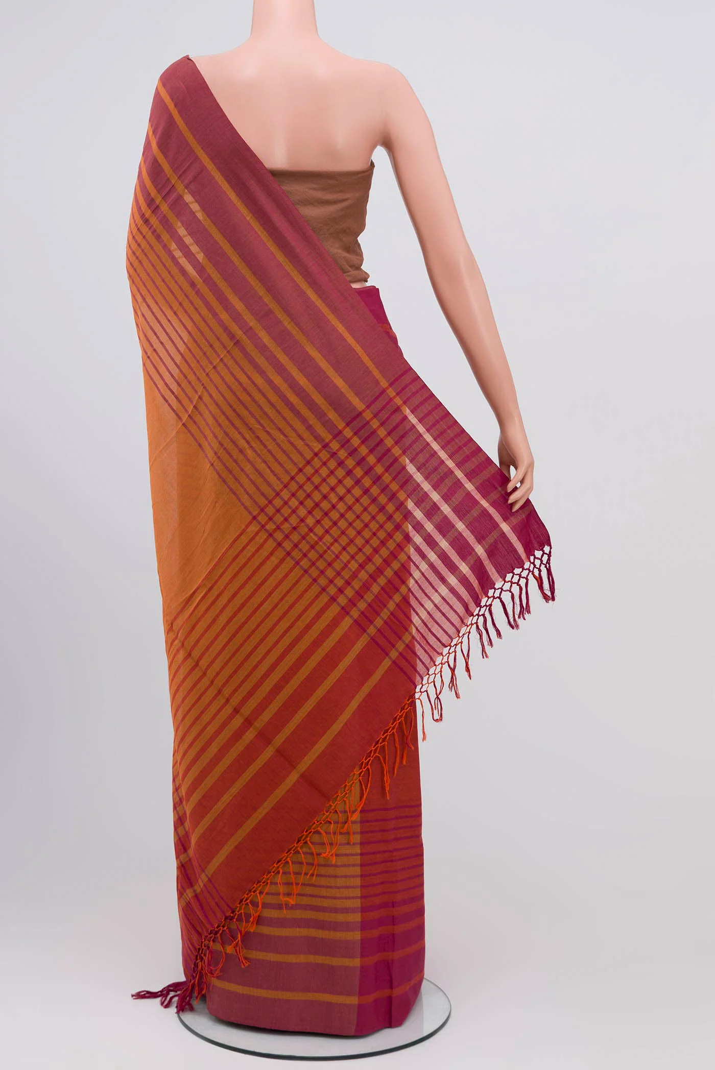Titli-Rust Orange Cotton Saree - Image 5