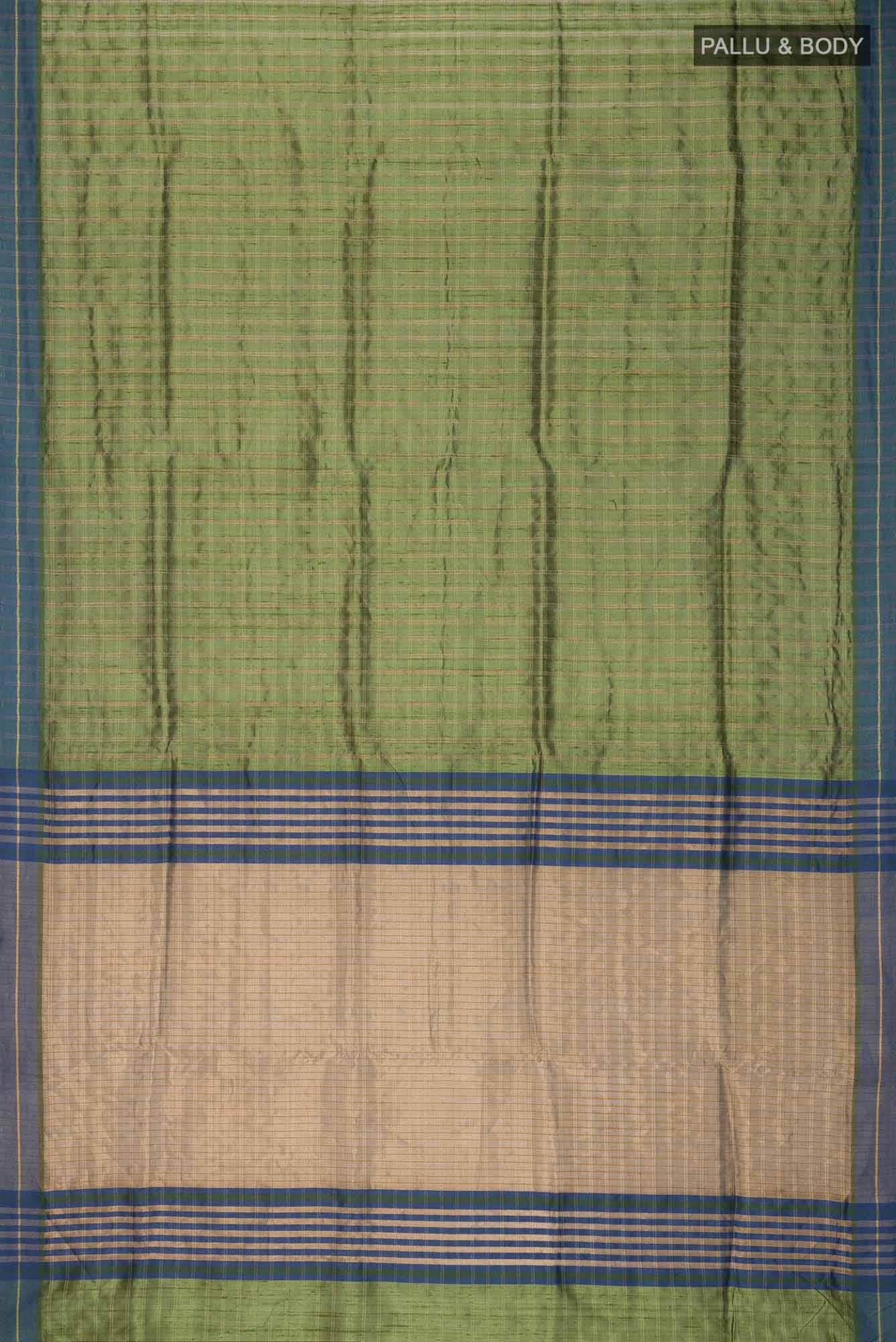 Tropical Teal-Green Bhagalpuri Tussar Silk Saree - Image 10