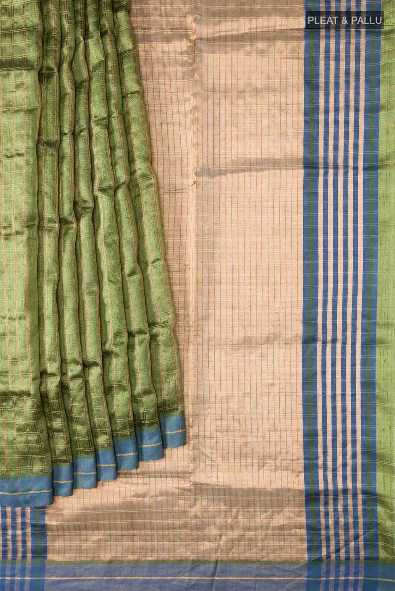 Tropical Teal-Green Bhagalpuri Tussar Silk Saree - Image 6
