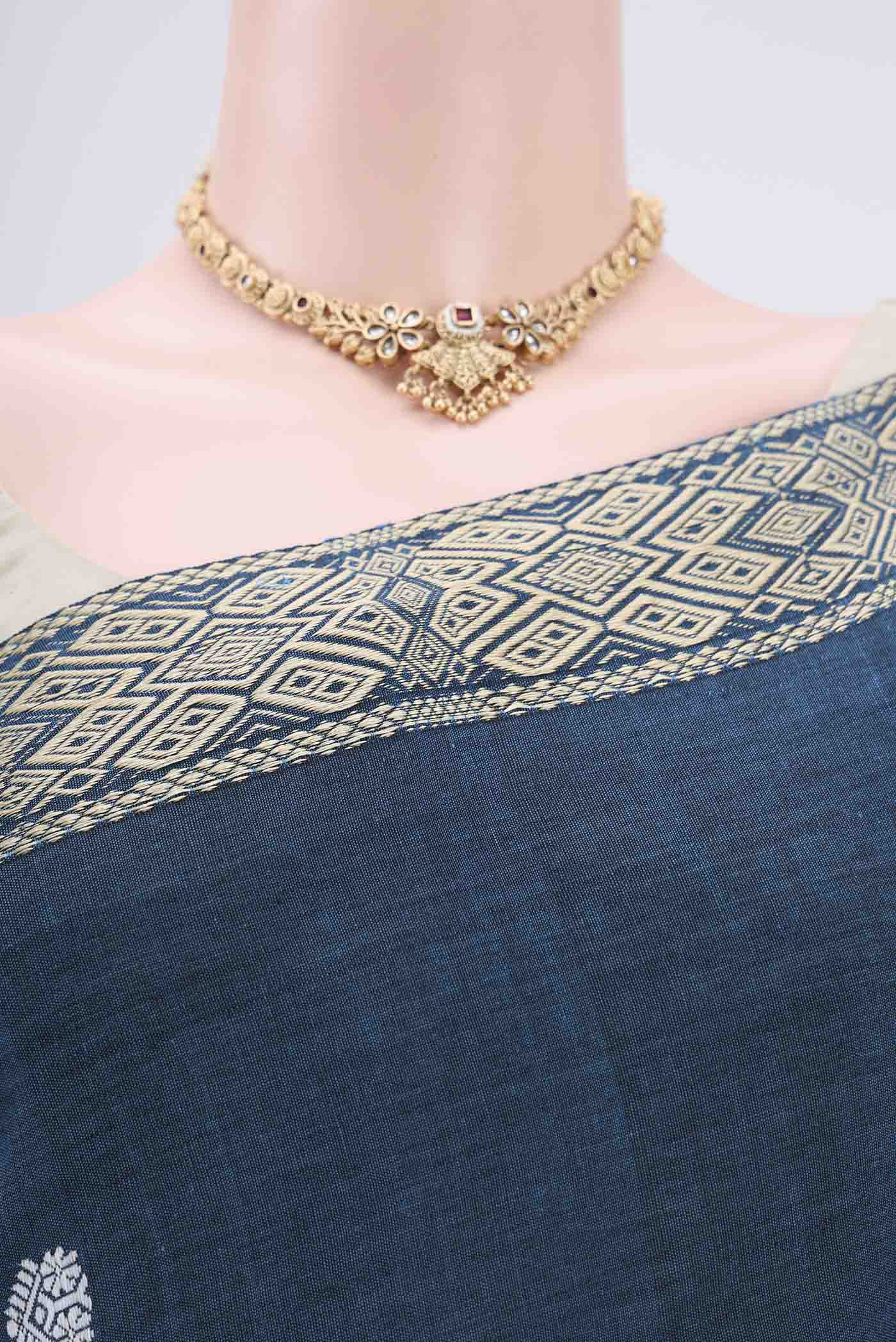Blue Assam Cotton Saree - Image 2