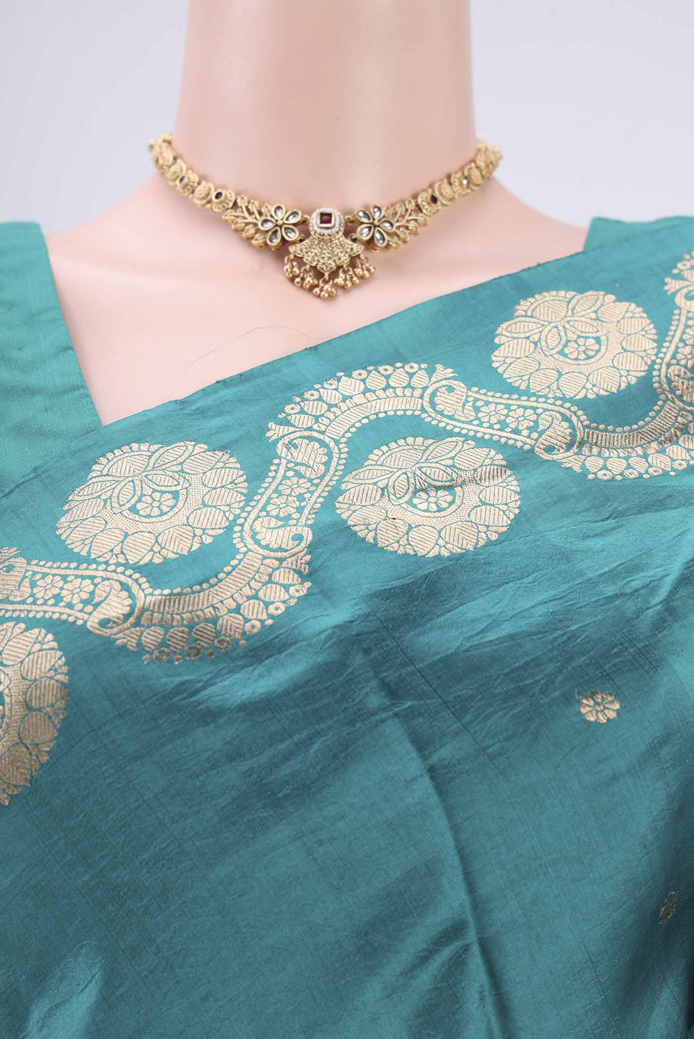 Blue Banarasi Katan Silk Saree - Image 2