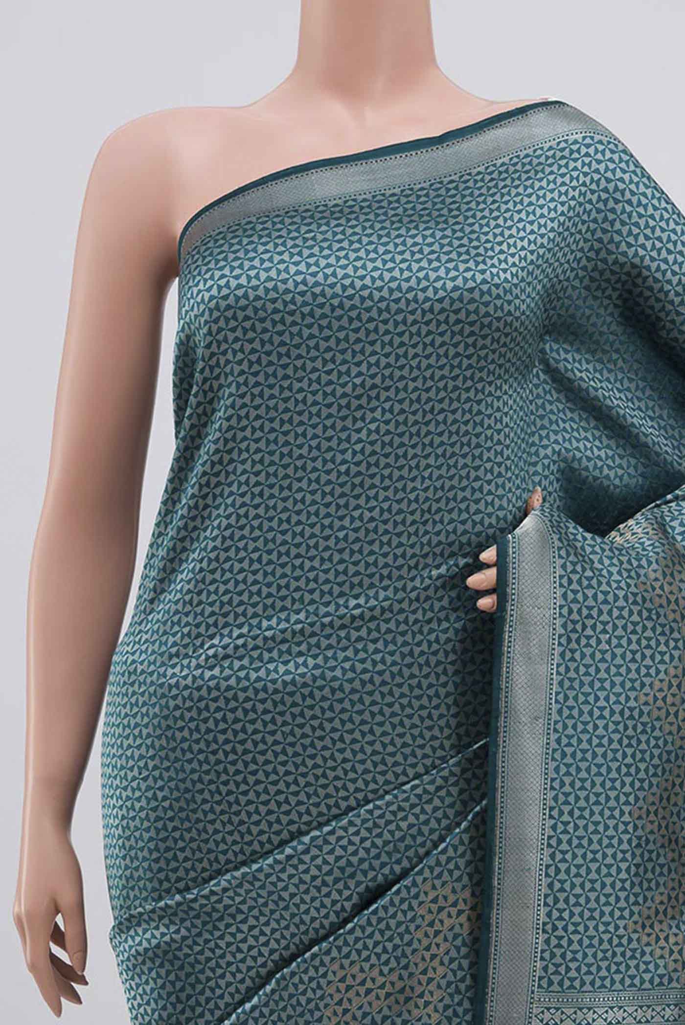 Turquoise Banarasi Katan Silk Saree - Image 2