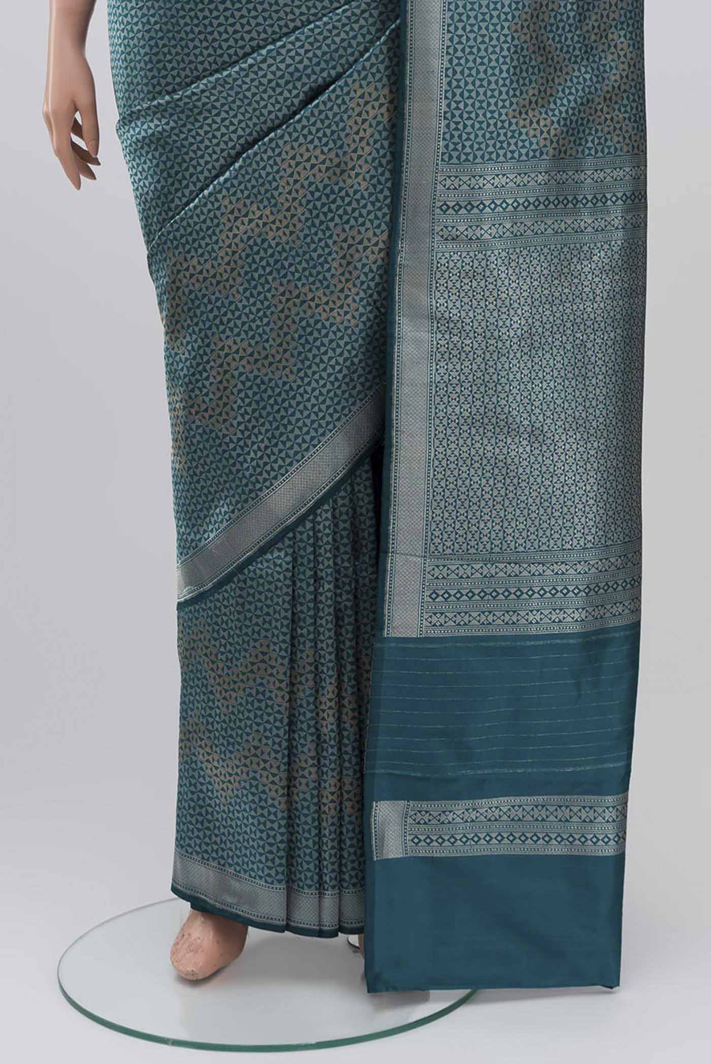 Turquoise Banarasi Katan Silk Saree - Image 3
