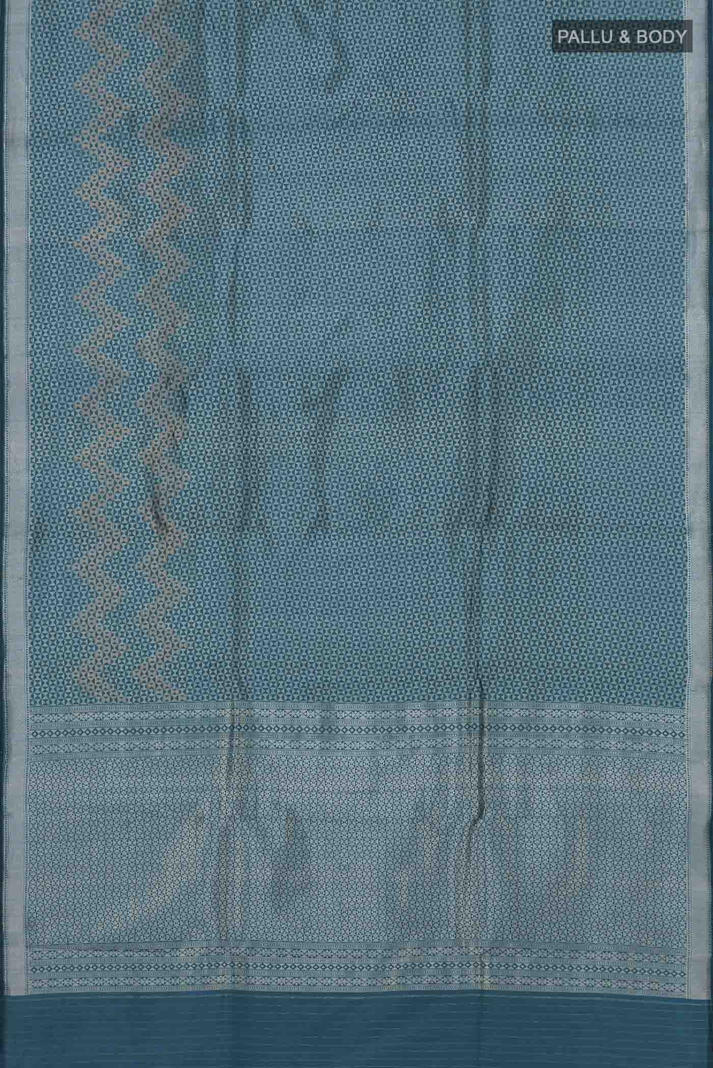 Turquoise Banarasi Katan Silk Saree - Image 5