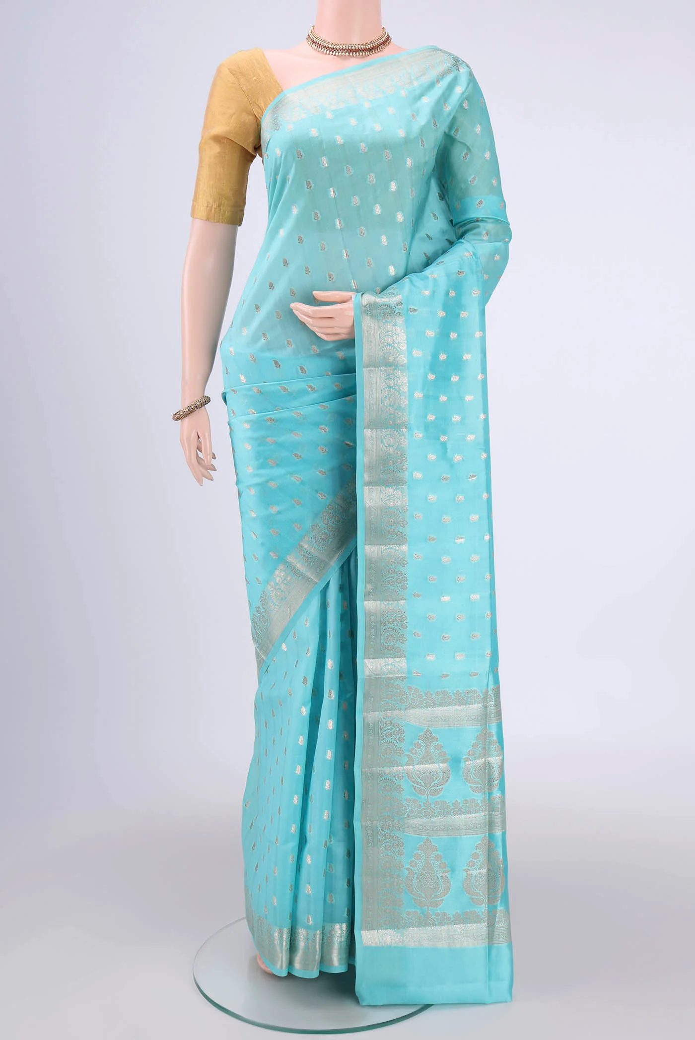 Turquoise Banarasi Raw Silk Saree