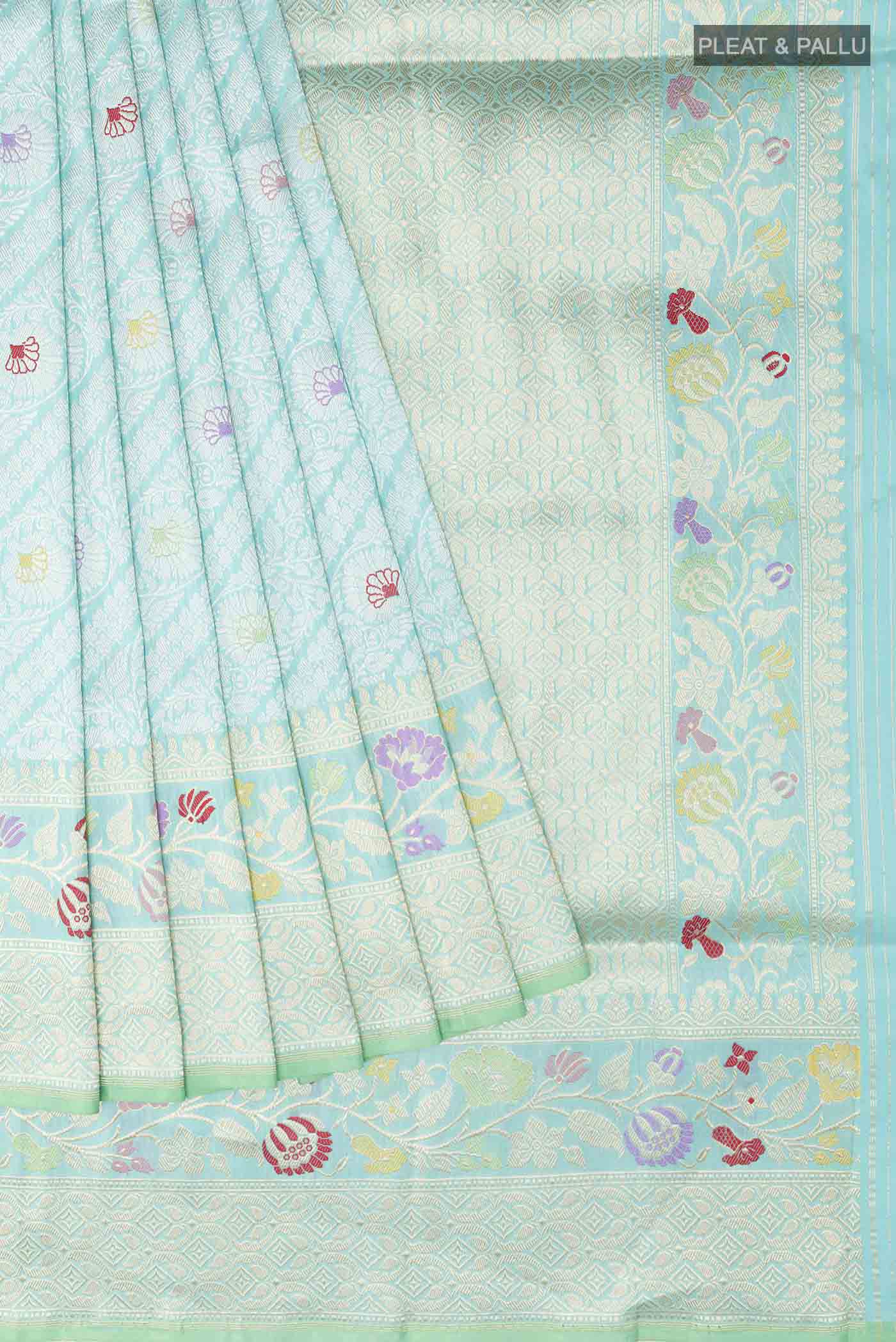 Sky Blue Banarasi Silk Saree - Image 4