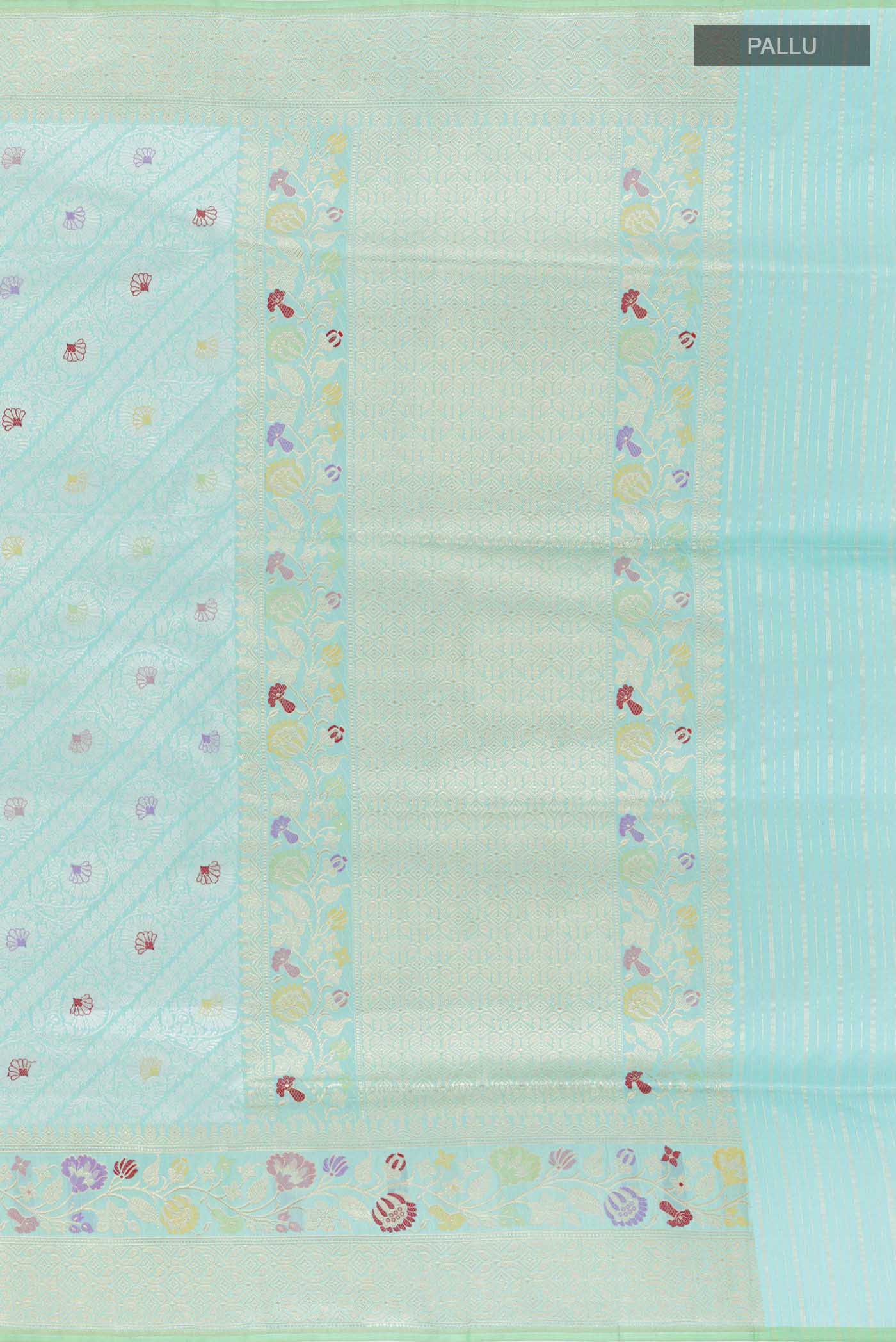 Sky Blue Banarasi Silk Saree - Image 7
