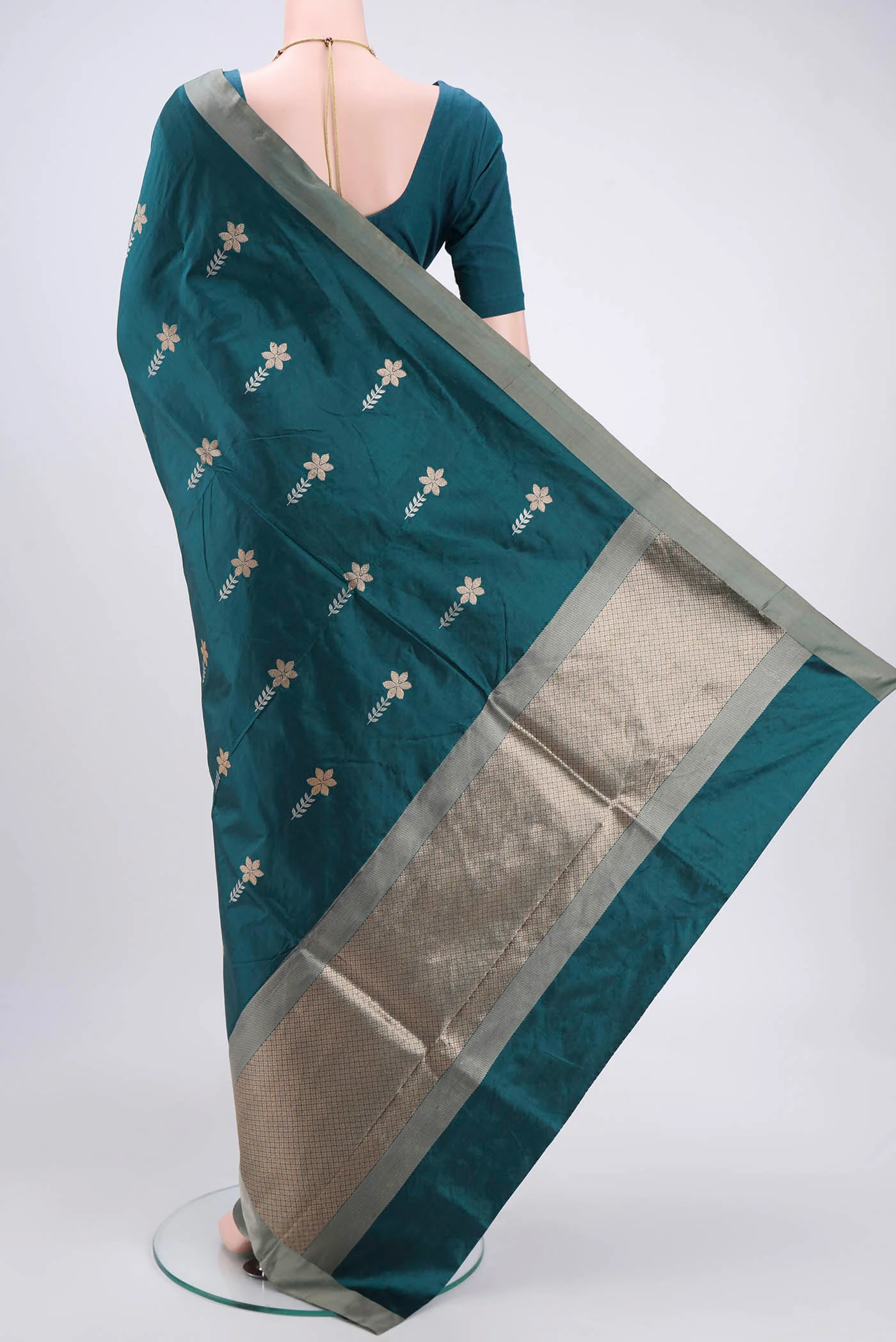 Blue Banarasi Katan Silk Saree - Image 3