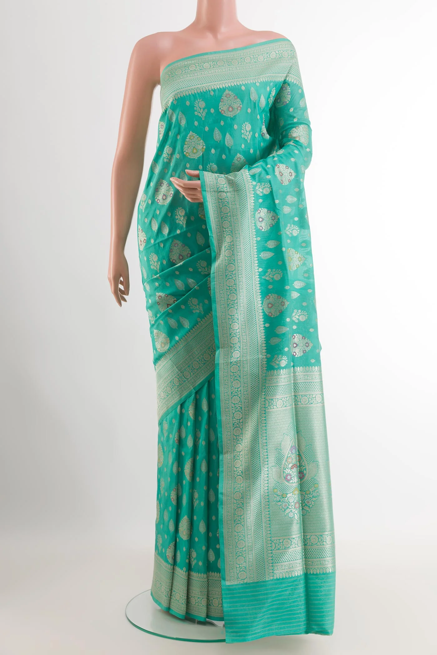 Turquoise Banarasi Silk Saree