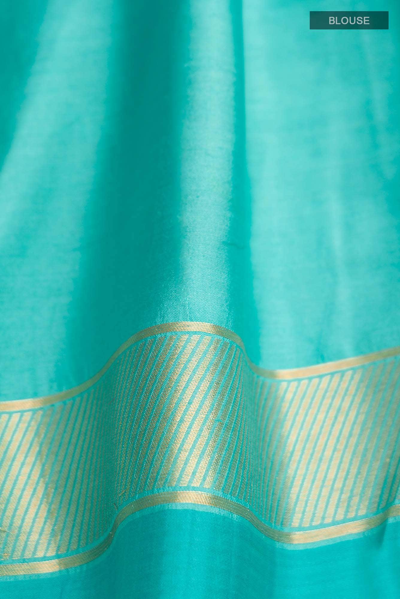 Blossom Bahar- Turquoise Banarasi Silk Saree - Image 6