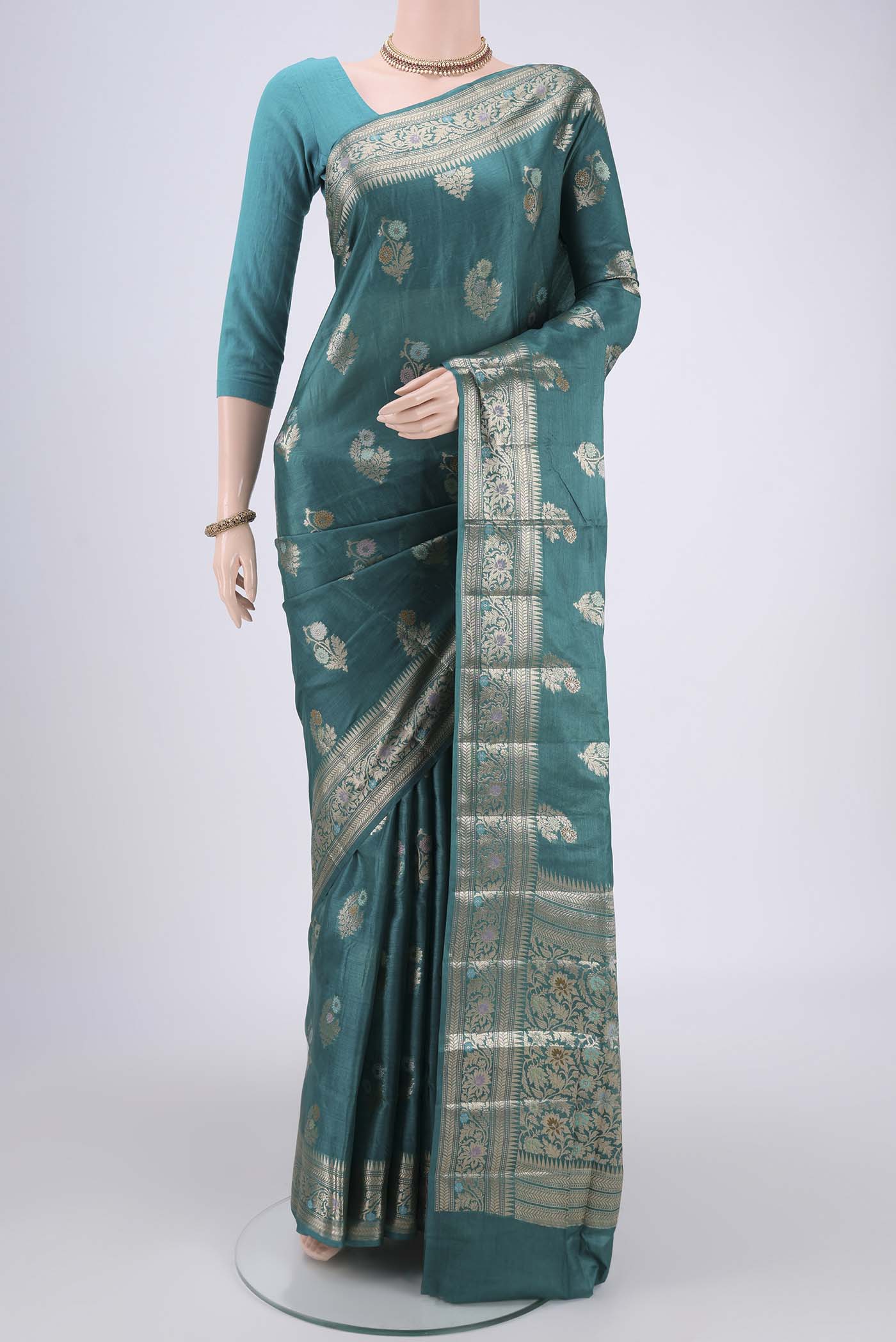 Blue Banarasi Tussar Silk Saree