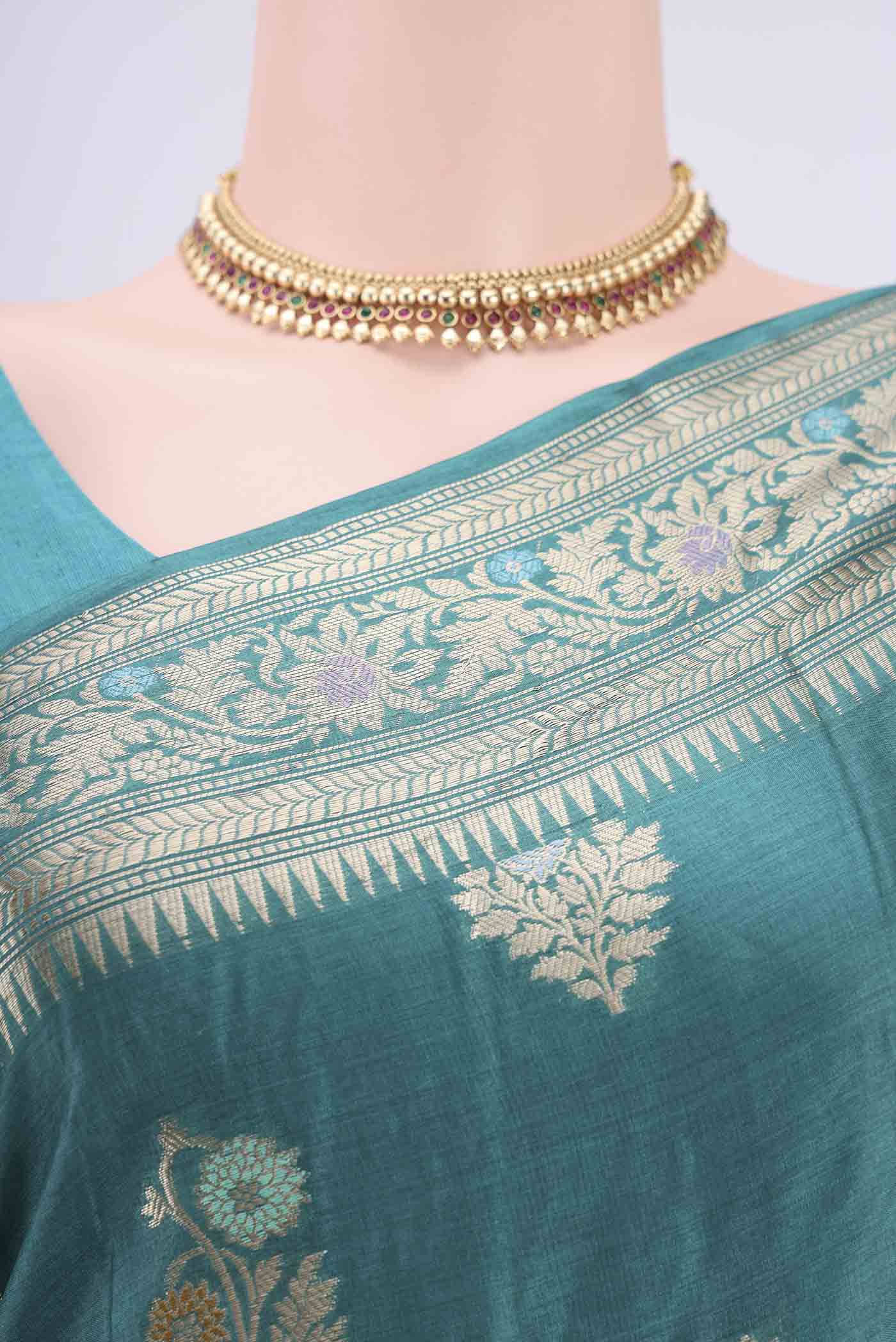 Blue Banarasi Tussar Silk Saree - Image 2
