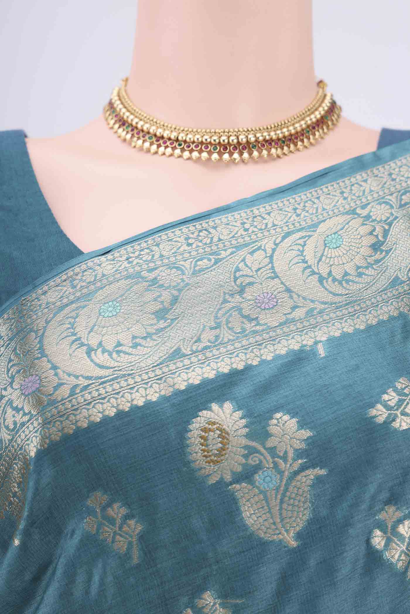Blue Banarasi Tussar Silk Saree - Image 2