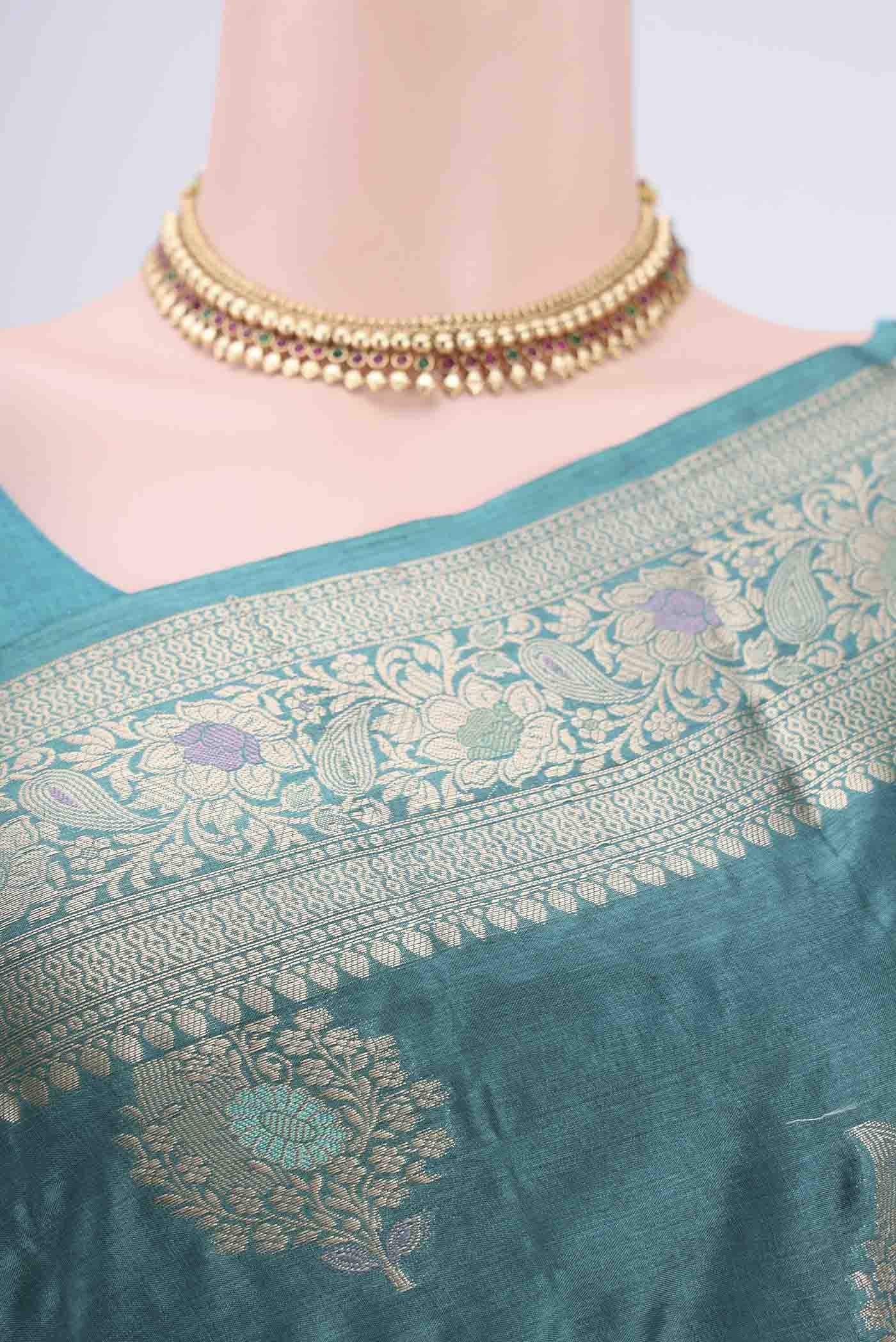 Blue Banarasi Tussar Silk Saree - Image 2