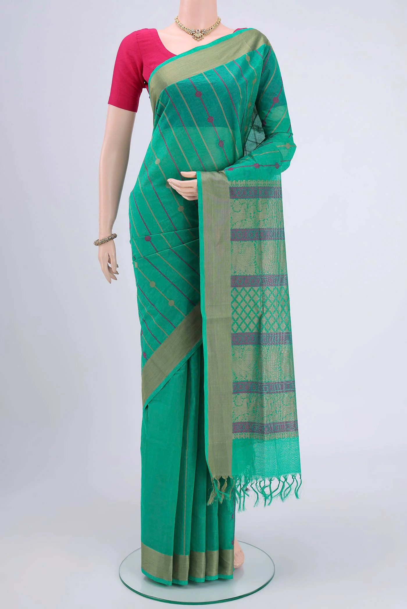 Turquoise Coimbatore Cotton Saree