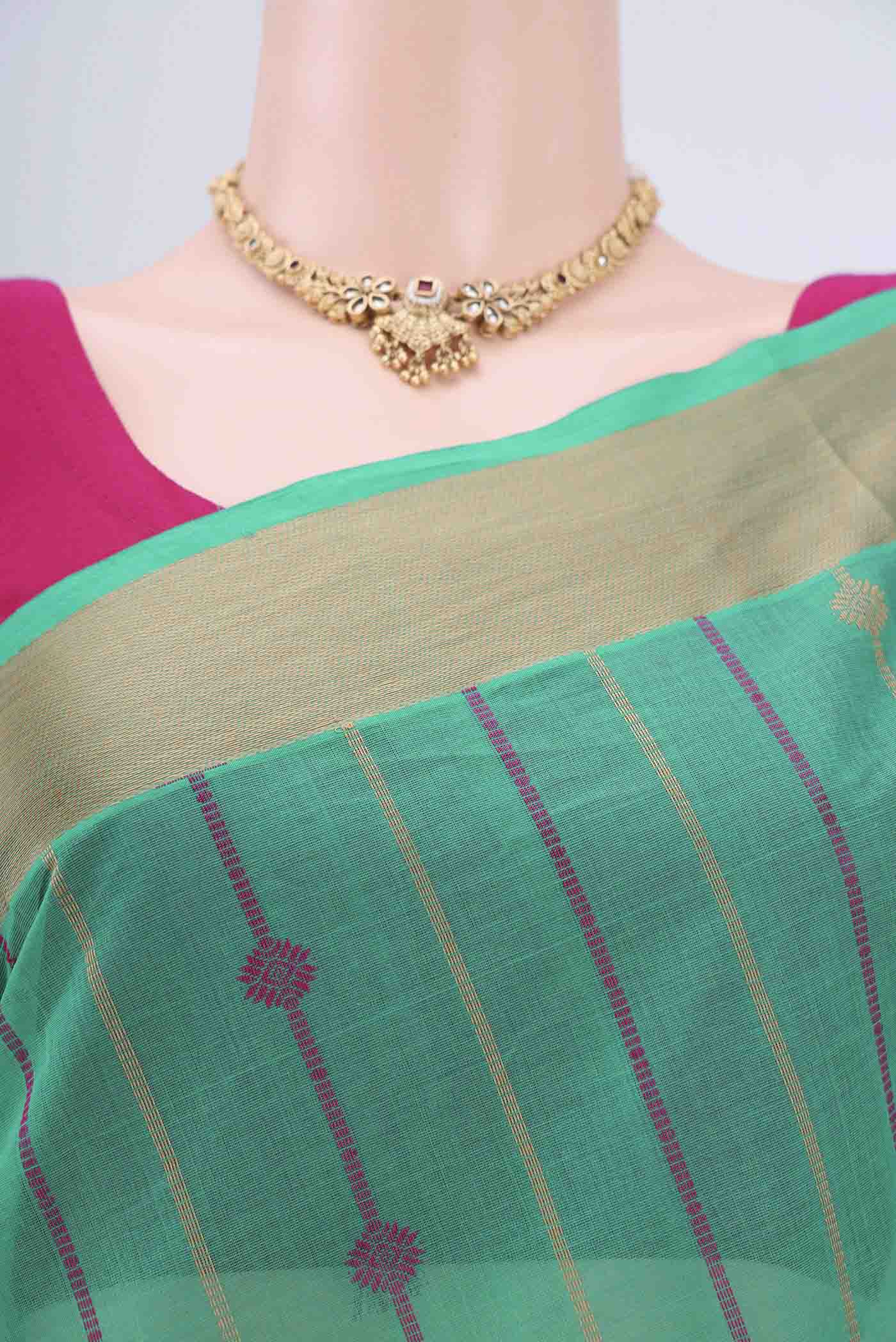 Turquoise Coimbatore Cotton Saree - Image 2