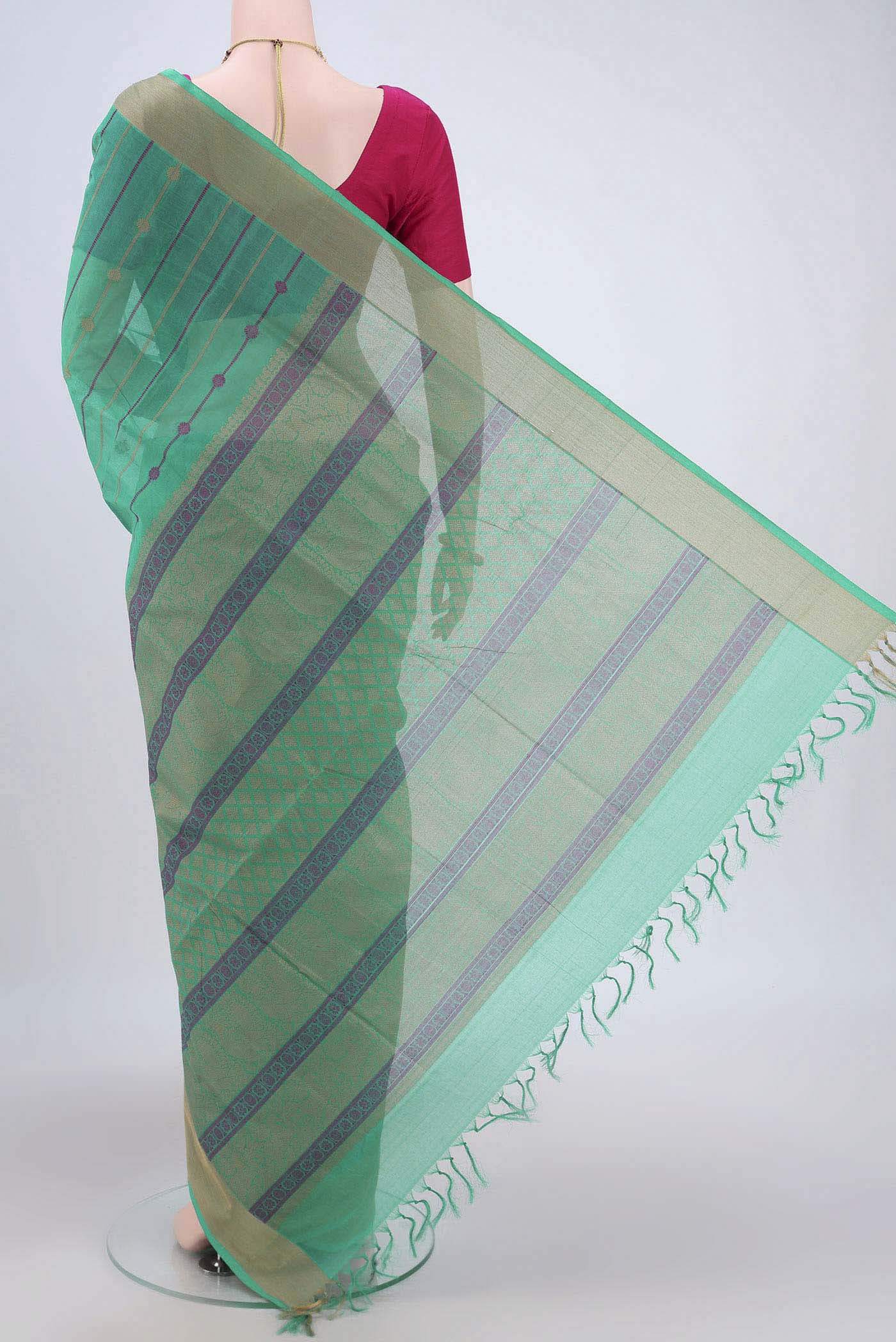 Turquoise Coimbatore Cotton Saree - Image 3