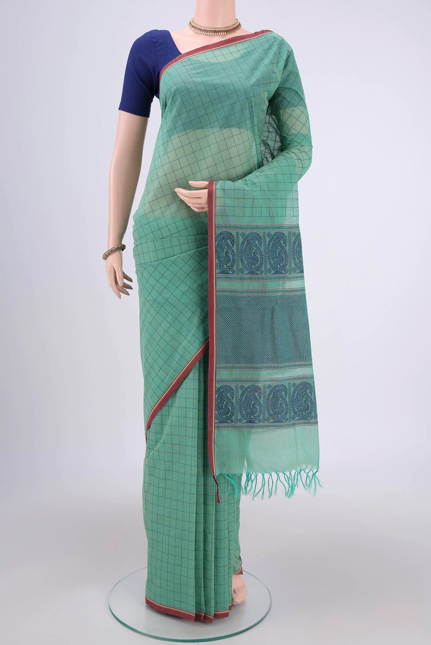 Turquoise Coimbatore Cotton Saree