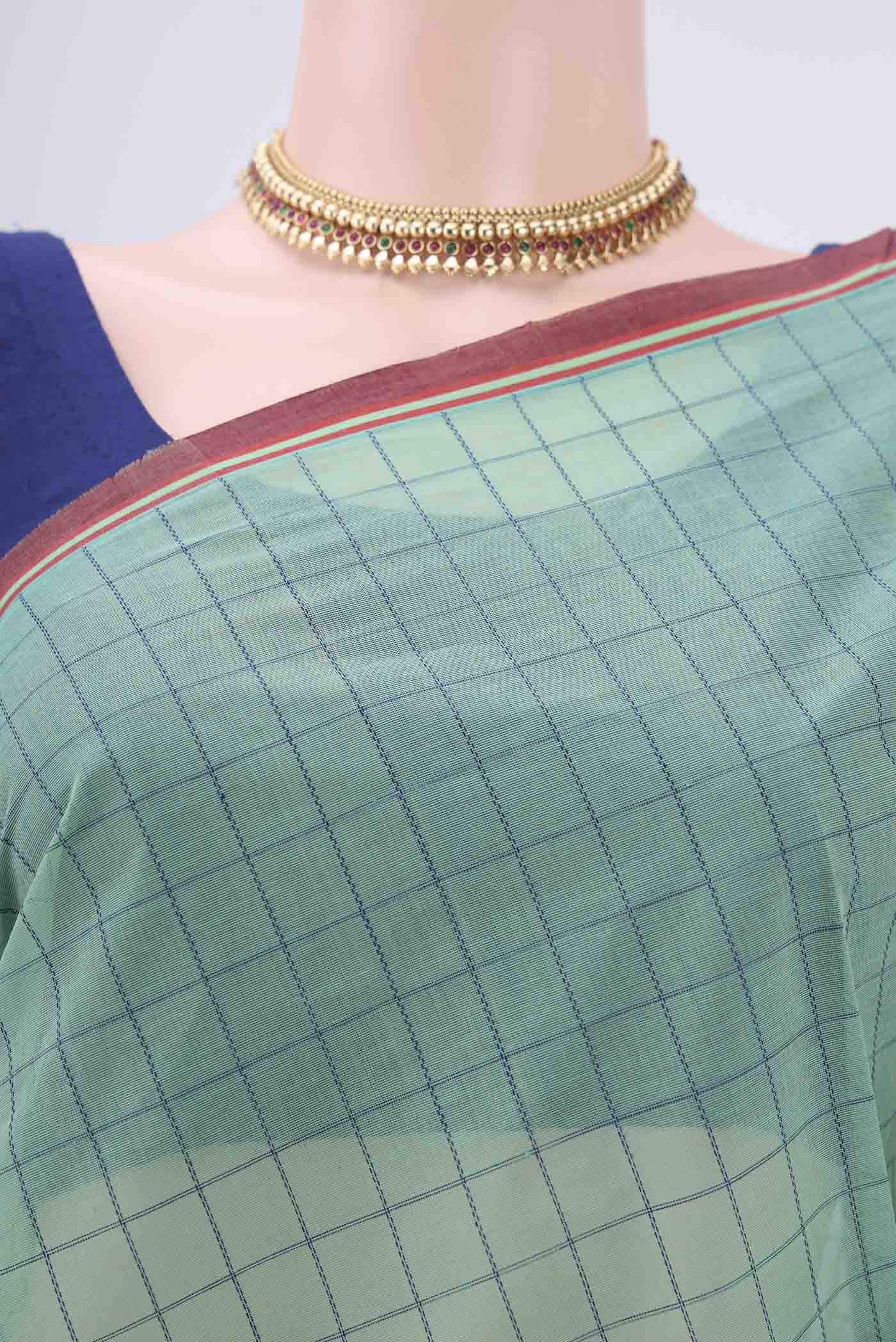 Turquoise Coimbatore Cotton Saree - Image 2