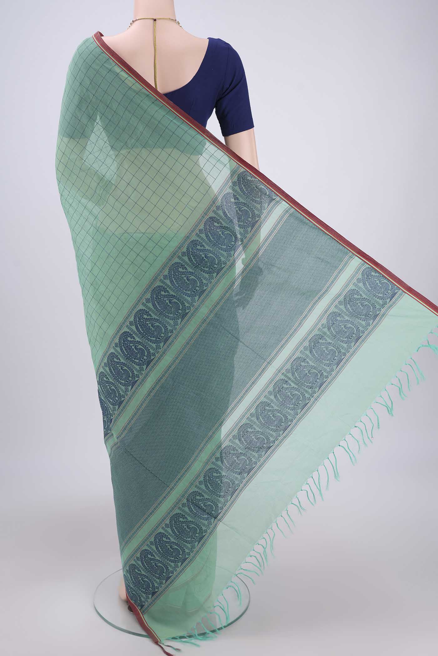 Turquoise Coimbatore Cotton Saree - Image 3