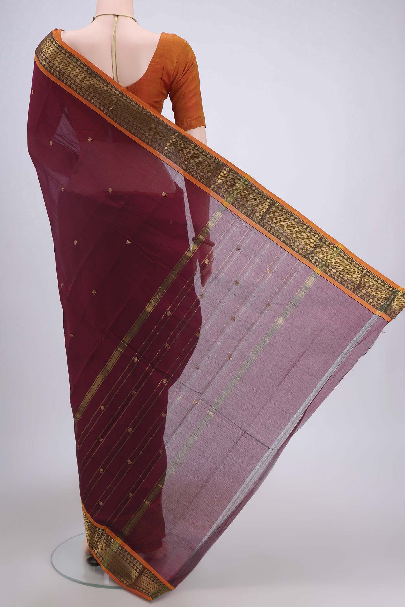 Maroon Kanchi Cotton Saree - Image 2