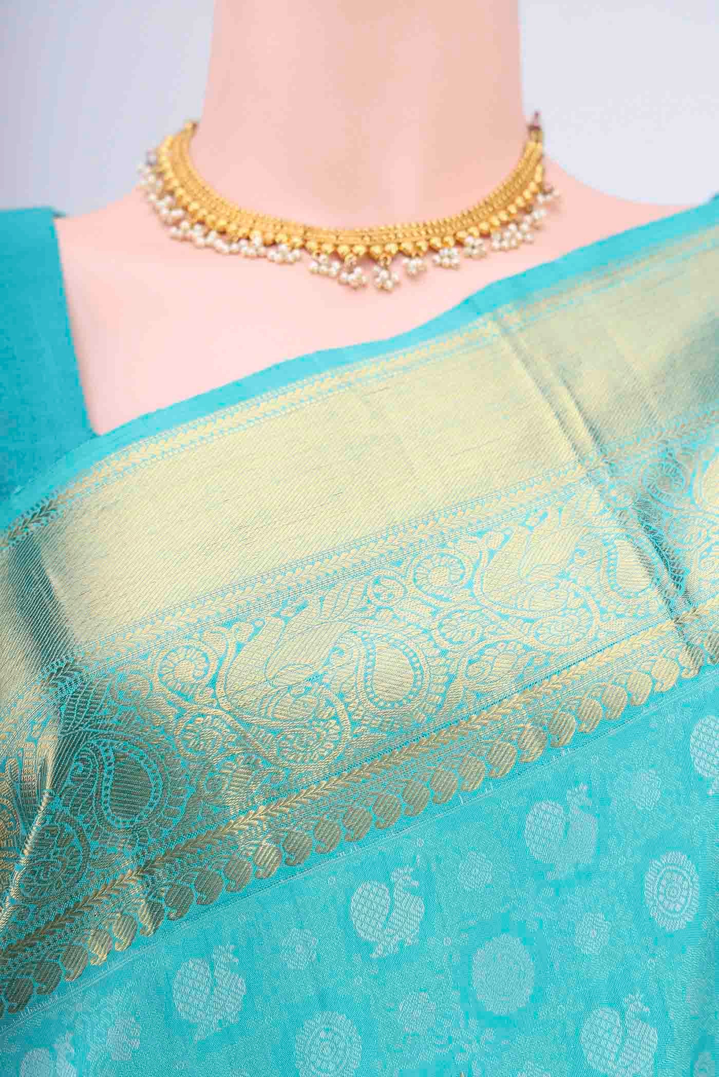 Turquoise Kanjivaram Saree - Image 2