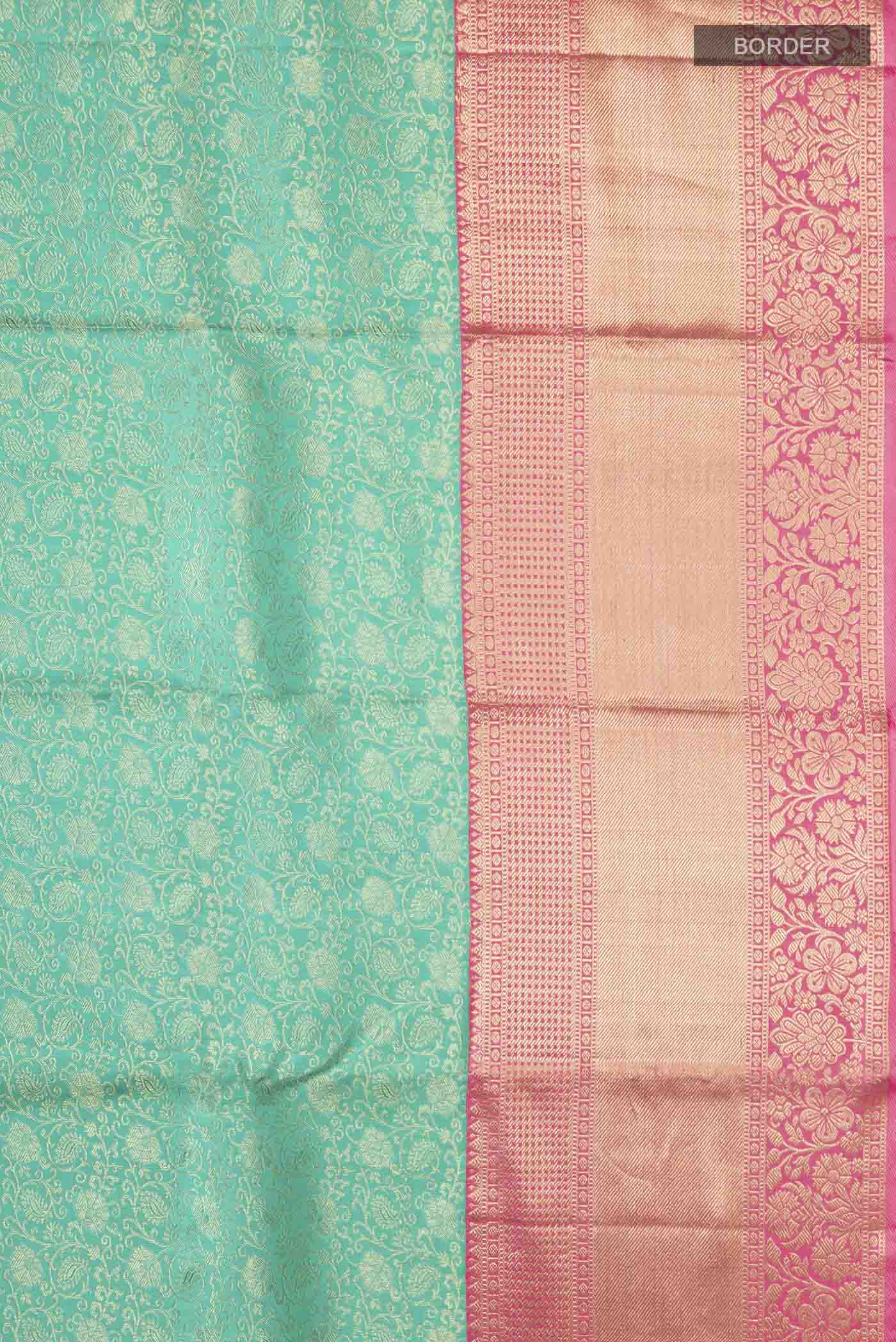 Turquoise Kanchipuram Silk Saree - Image 3