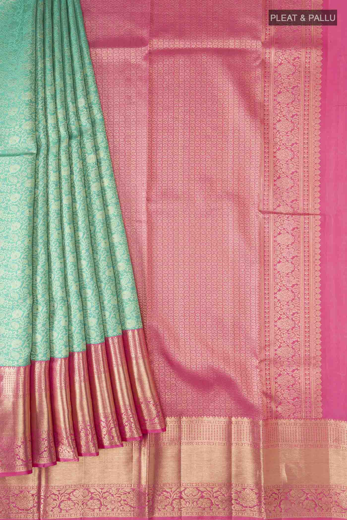 Turquoise Kanchipuram Silk Saree - Image 4