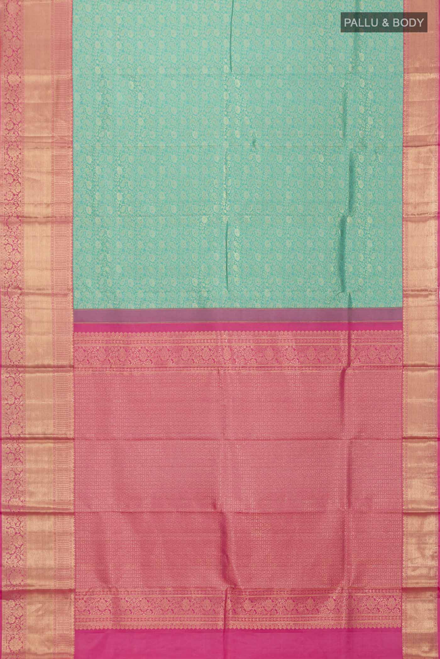 Turquoise Kanchipuram Silk Saree - Image 6
