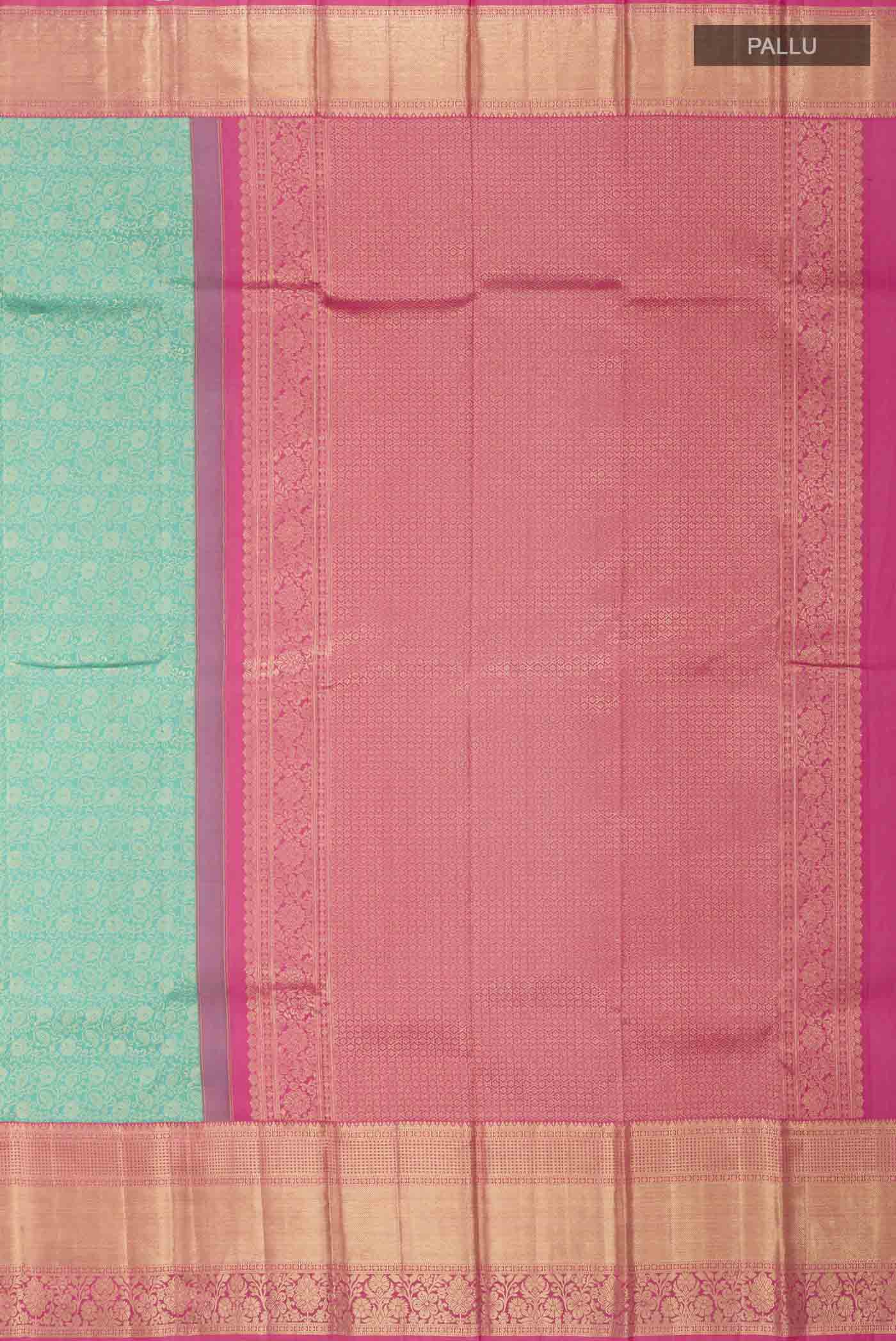 Turquoise Kanchipuram Silk Saree - Image 7