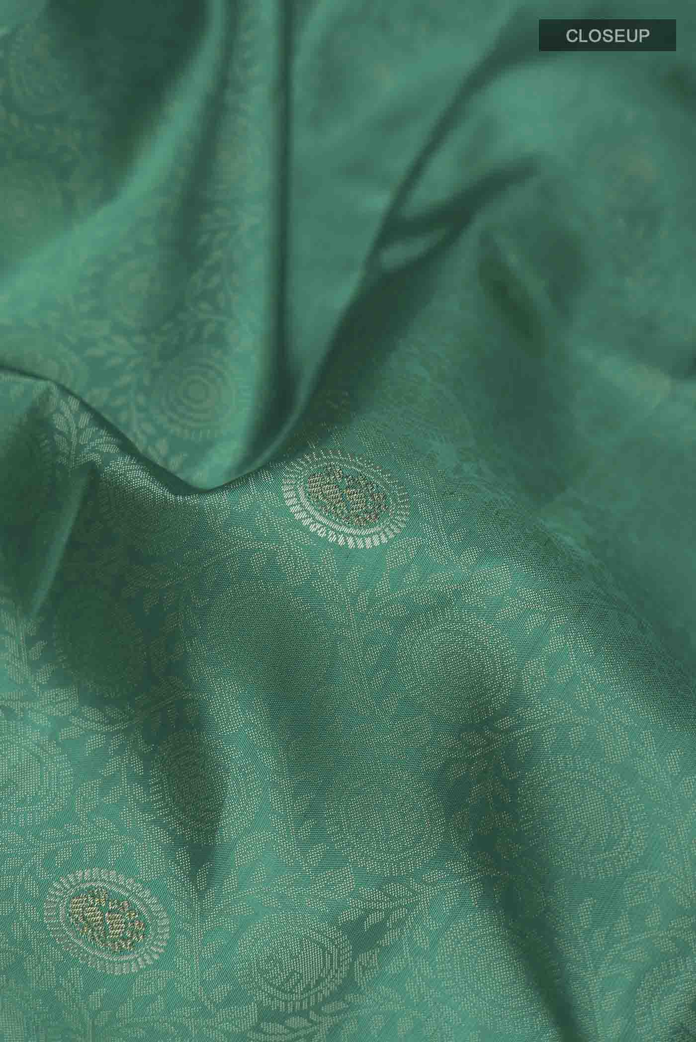 Turquoise Kanjivaram Silk Saree - Image 2
