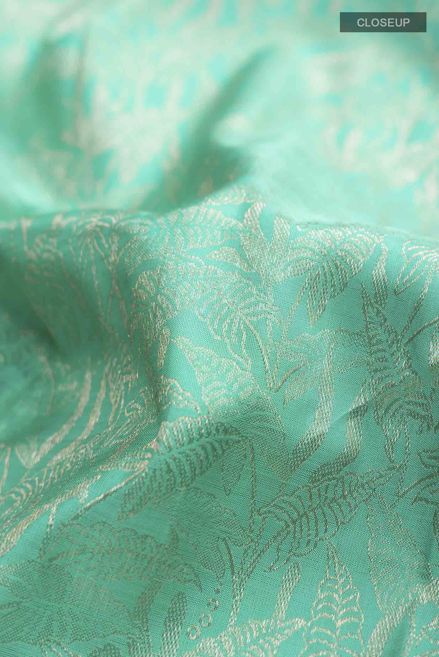 Turquoise Kanjivaram Silk Saree - Image 2