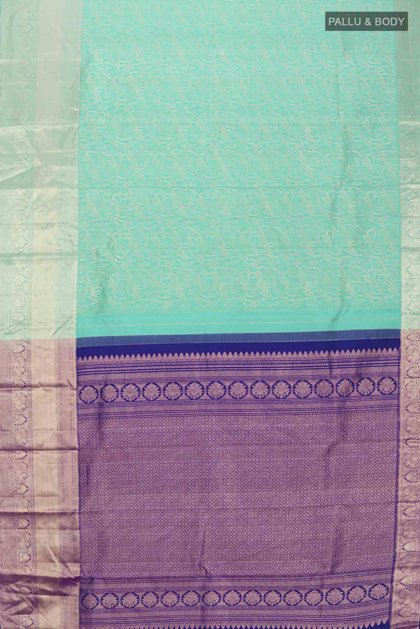 Turquoise Kanjivaram Silk Saree - Image 6