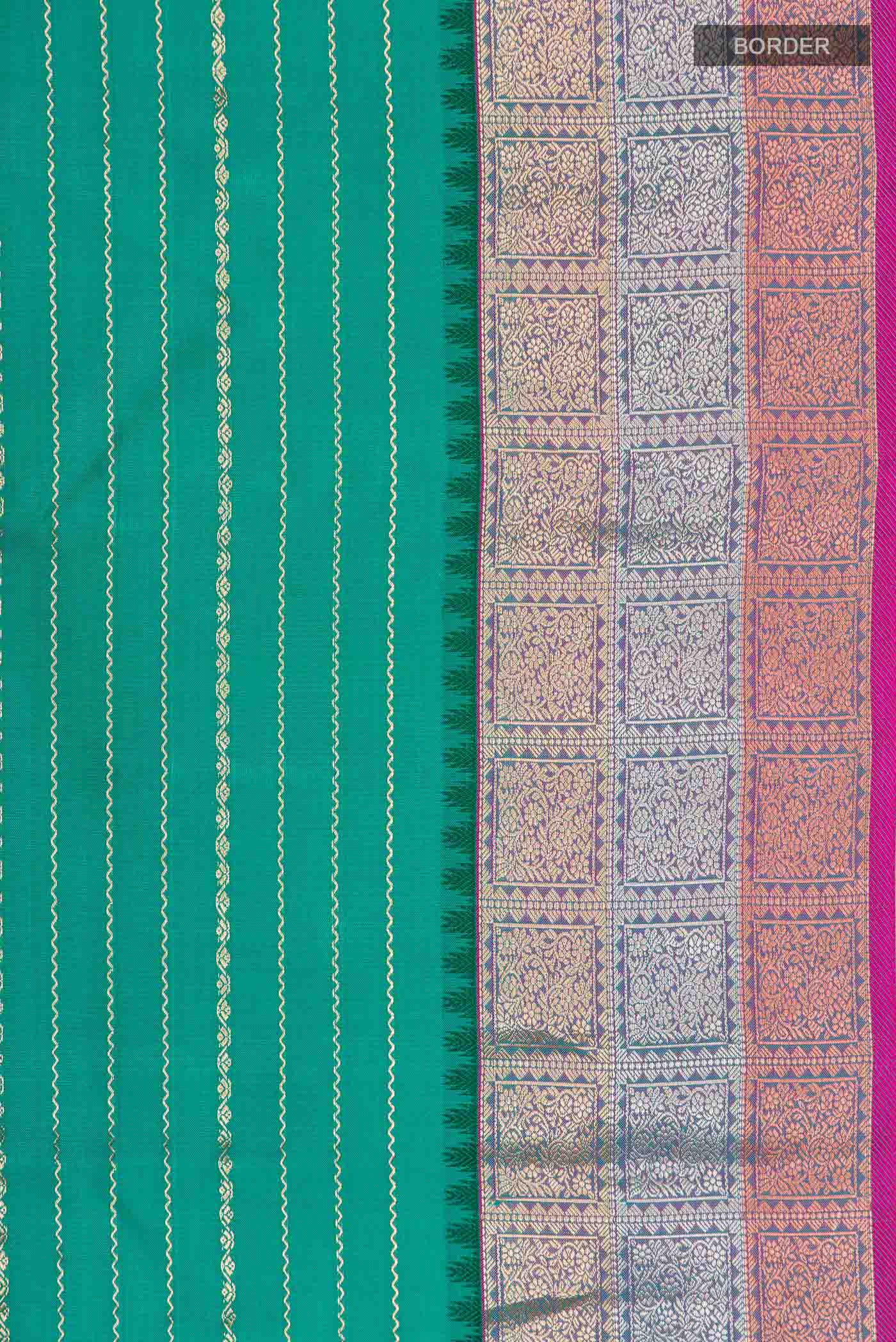 Turquoise Kanchipuram Silk Saree - Image 3