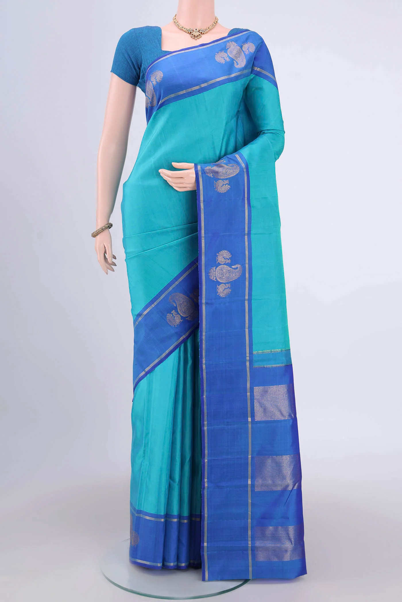 Turquoise Kanchipuram Silk Saree
