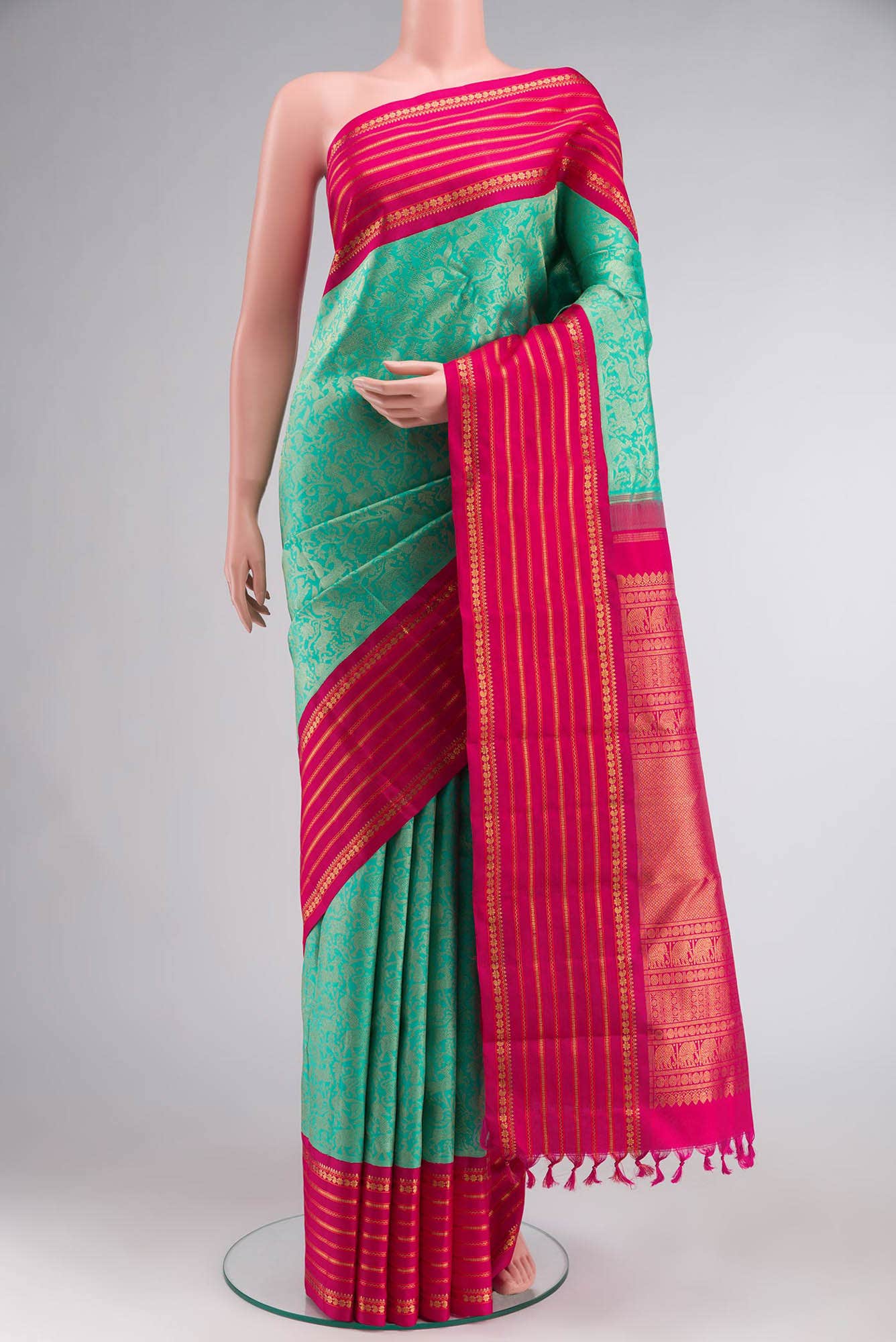 Pure Silk Pure Zari Turquoise Kanjivaram Saree