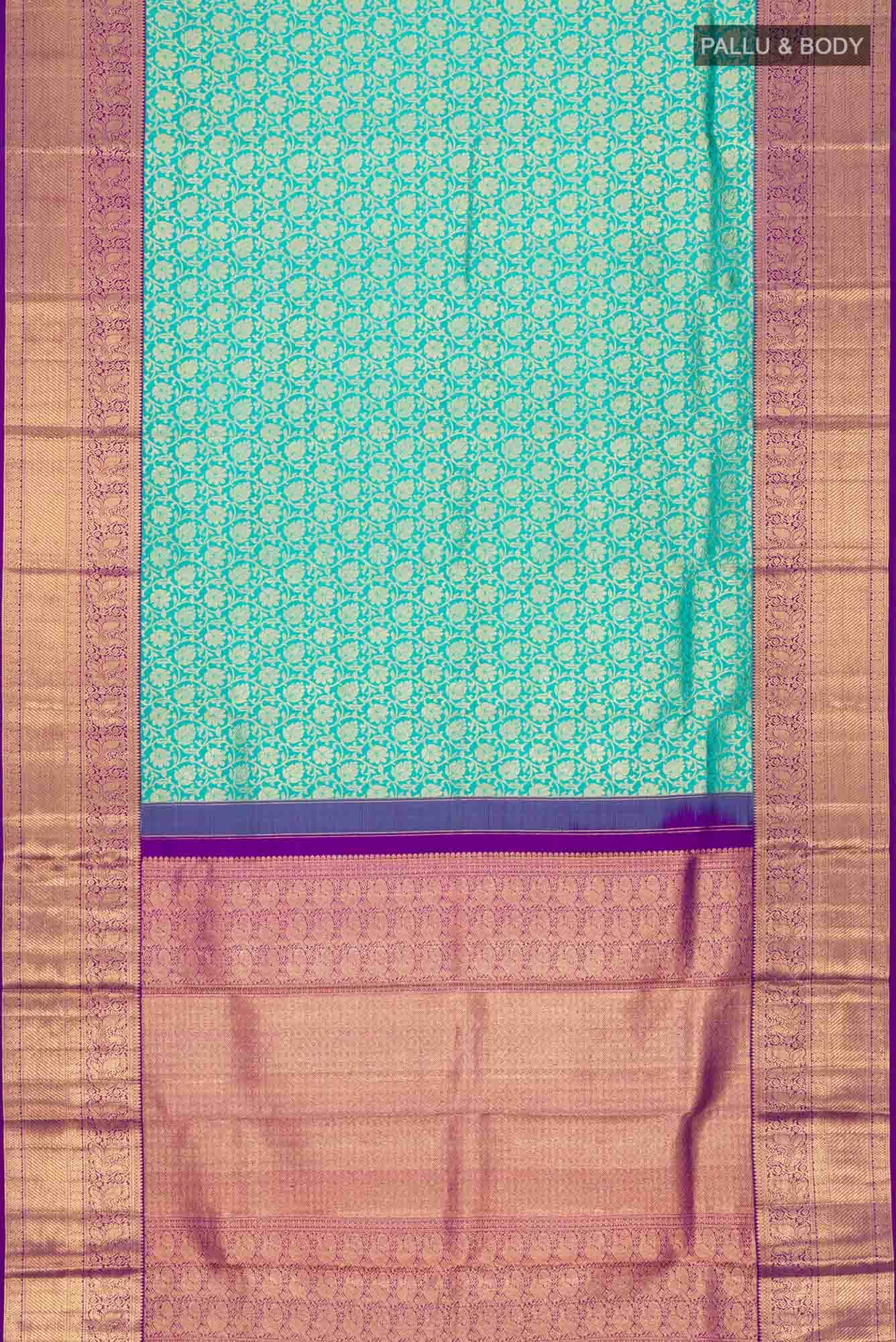 Turquoise Kanchipuram Silk Saree - Image 4