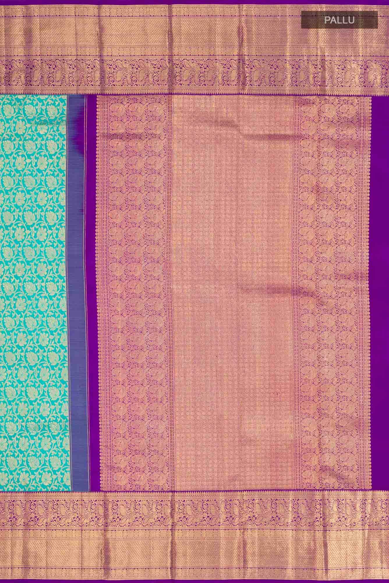 Turquoise Kanchipuram Silk Saree - Image 5
