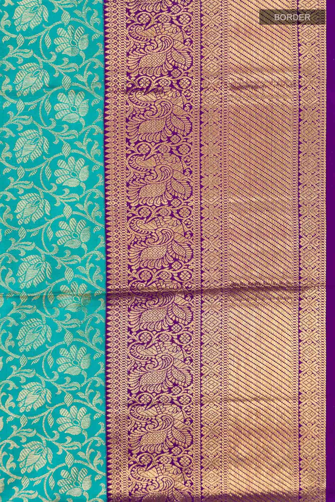 Turquoise Kanchipuram Silk Saree - Image 6