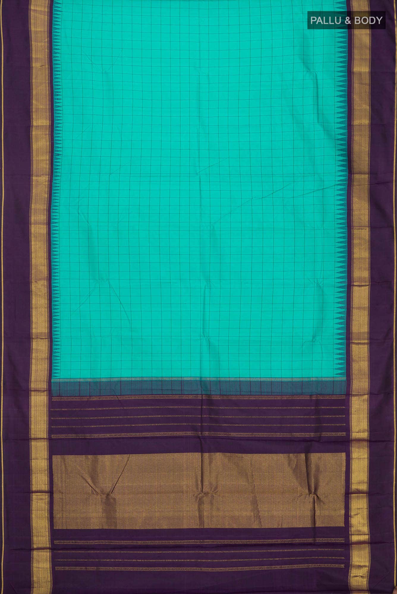 Turquoise Kanjivaram Silk Saree - Image 4