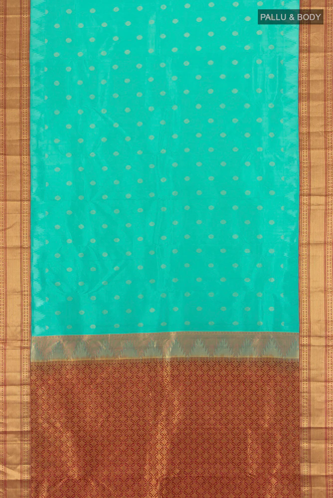 Turquoise Kanchipuram Silk Saree - Image 5