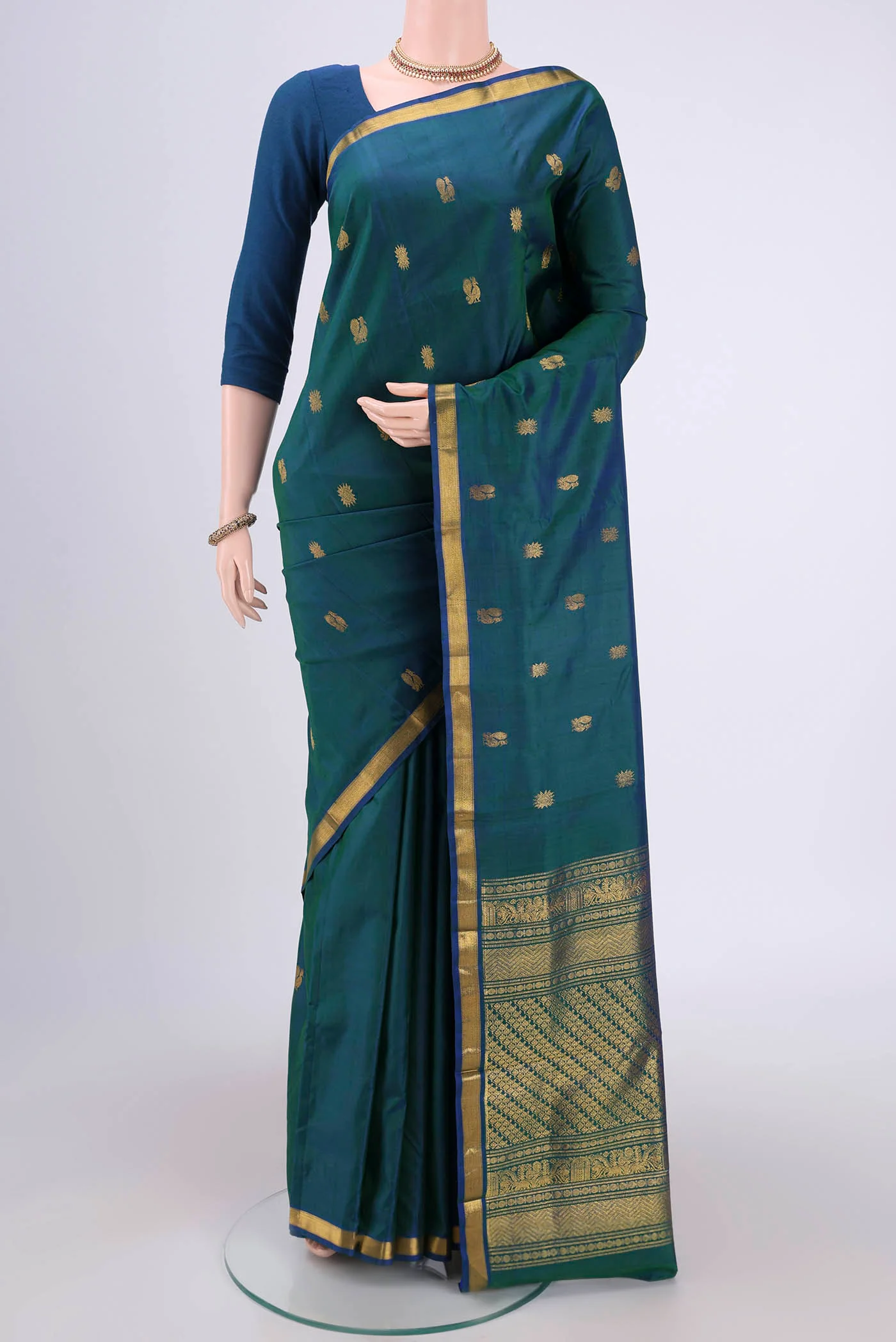 Blue with Green Color Kanjivaram Silk Saree