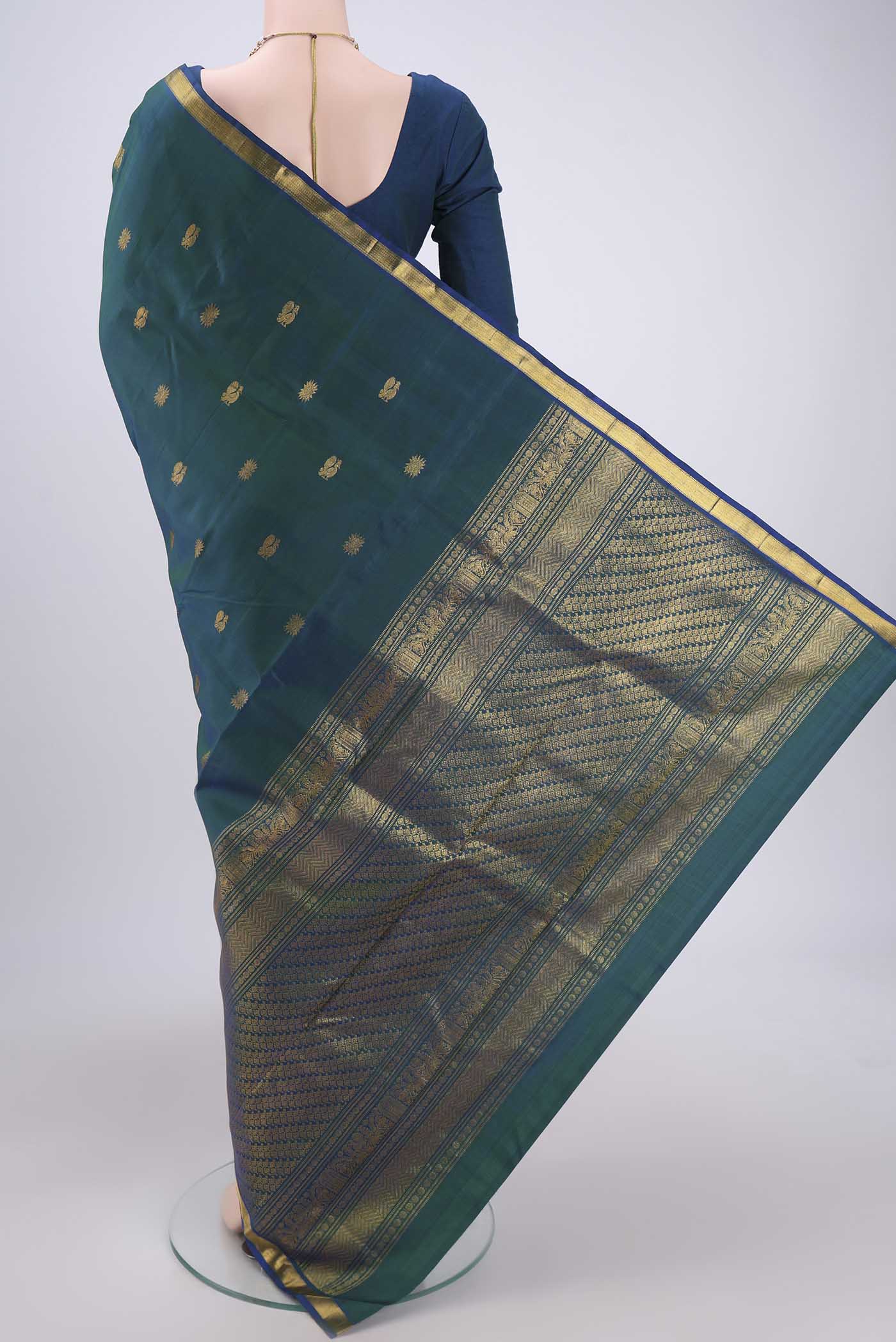 Blue with Green Color Kanjivaram Silk Saree - Image 3
