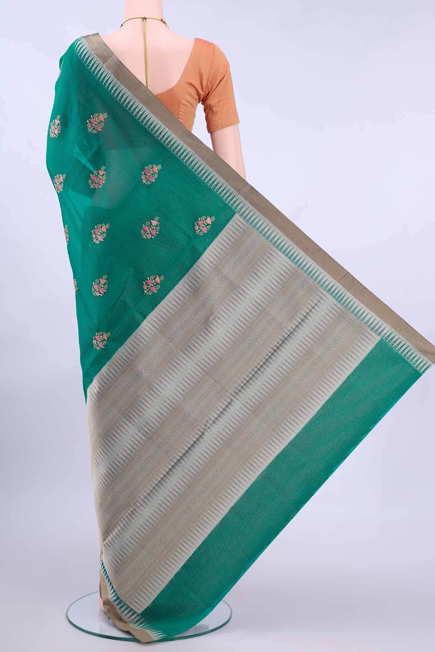 Turquoise Kota Cotton Saree - Image 2
