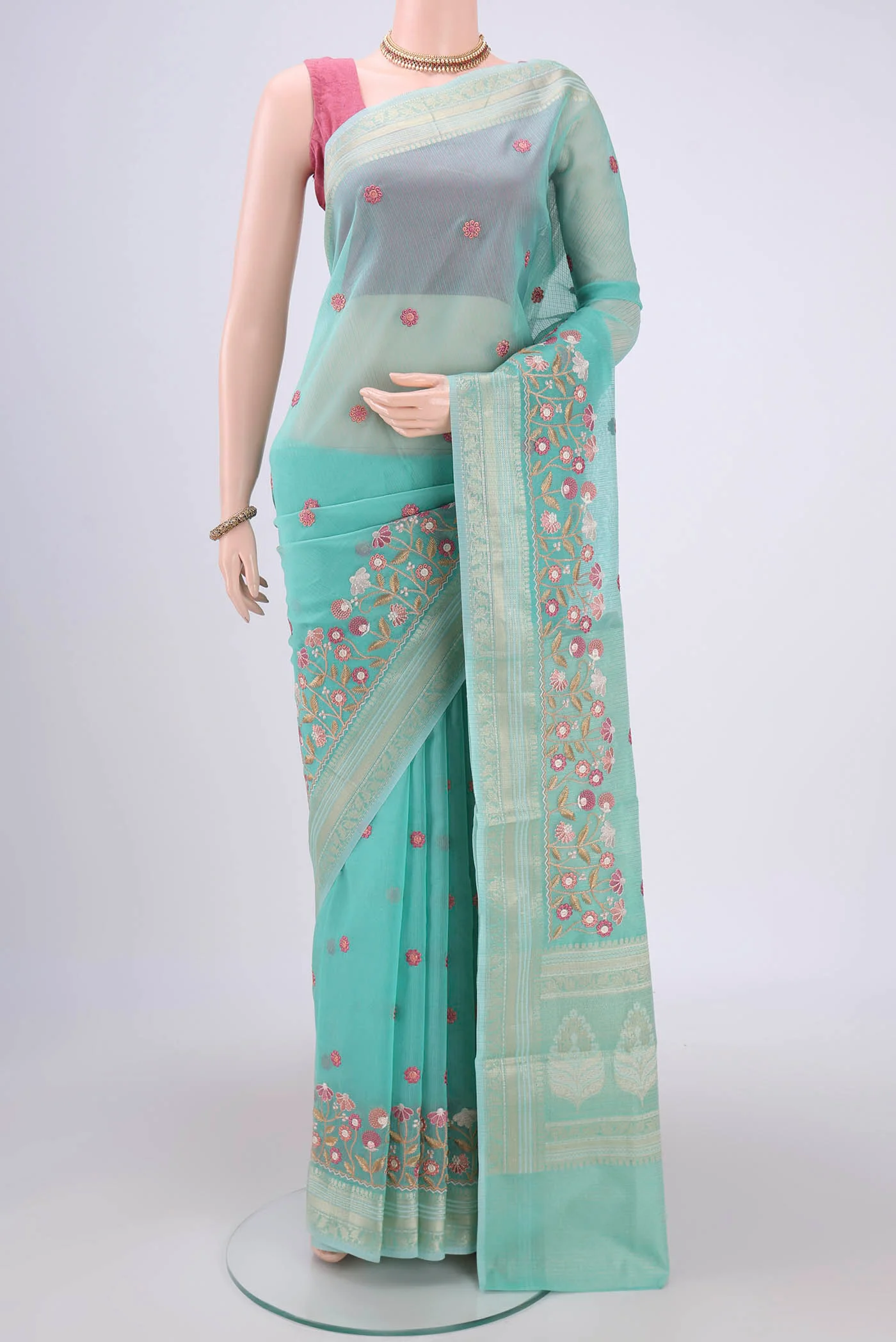 Turquoise Blended Kota Cotton Saree