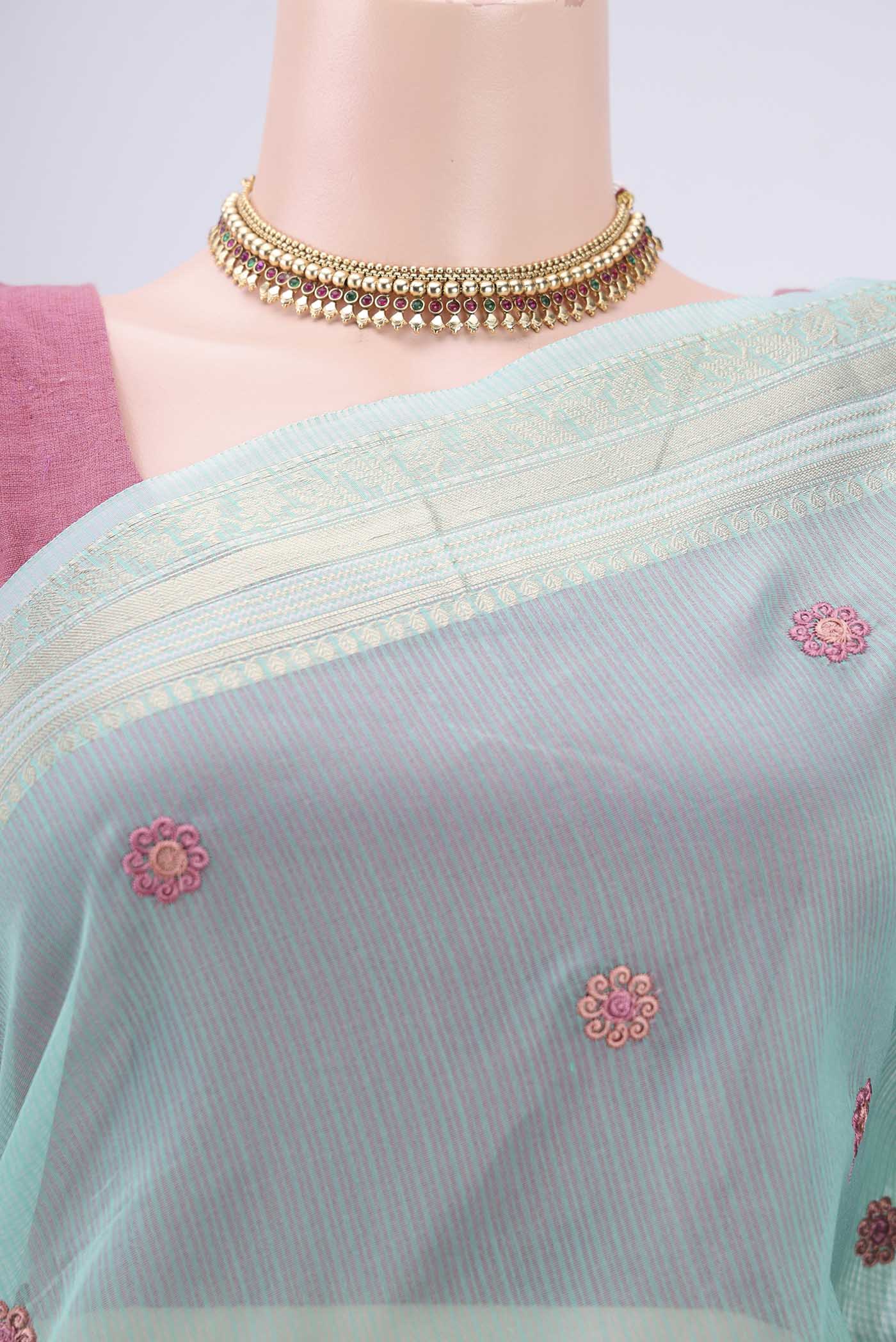 Turquoise Blended Kota Cotton Saree - Image 2